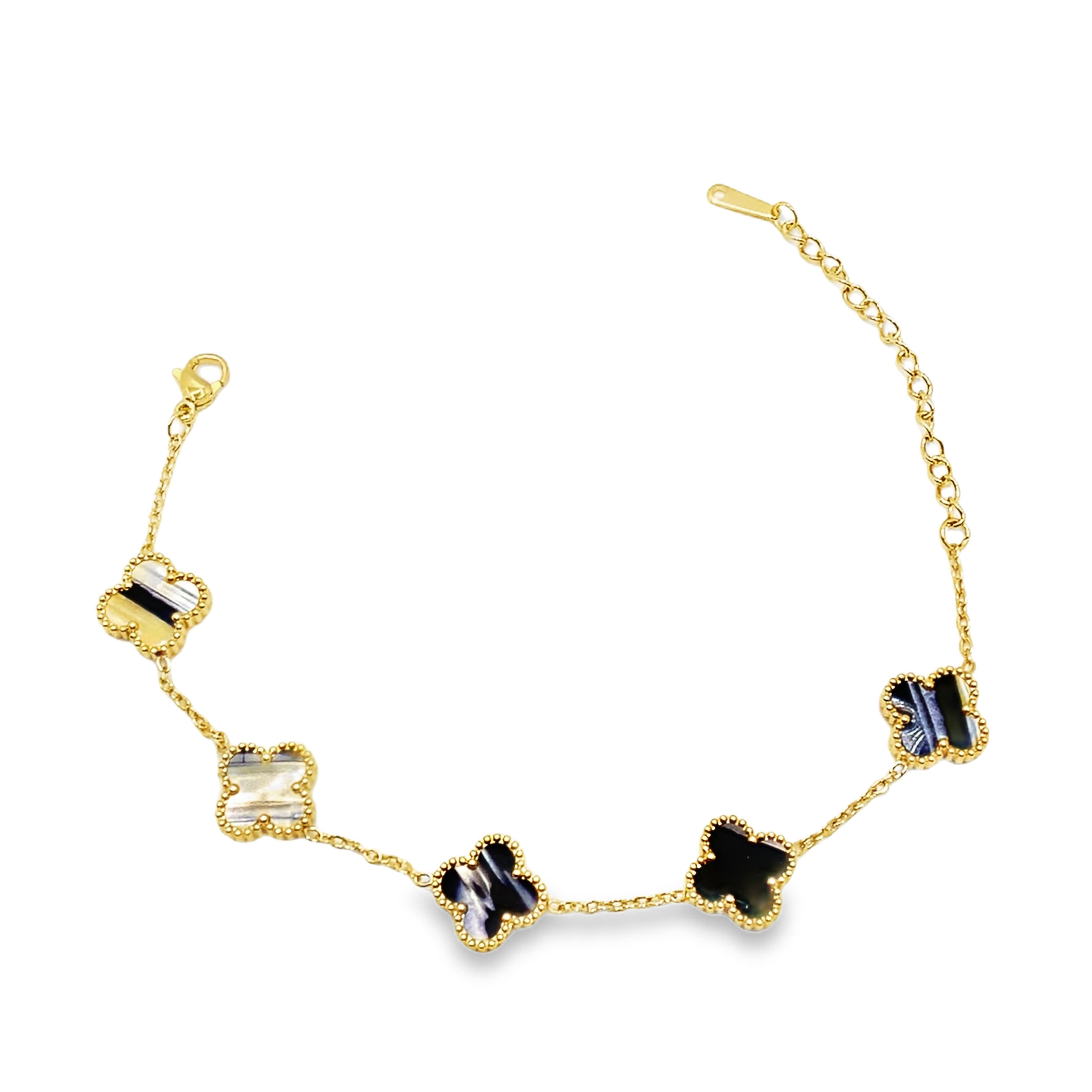 Elegancka bransoletka łańcuszkowa z motywem koniczyny w kolorze żółtego złota