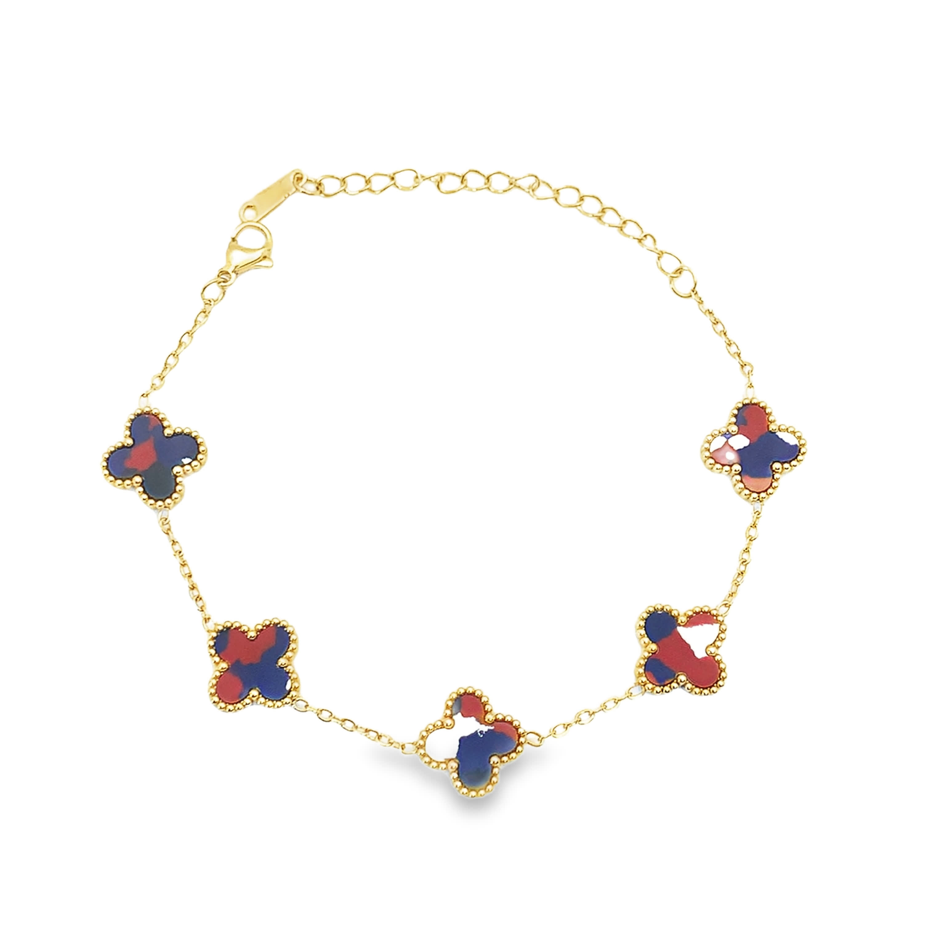 Bransoletka z łańcuszkiem w kolorze żółtego złota z motywem czterolistnej koniczyny