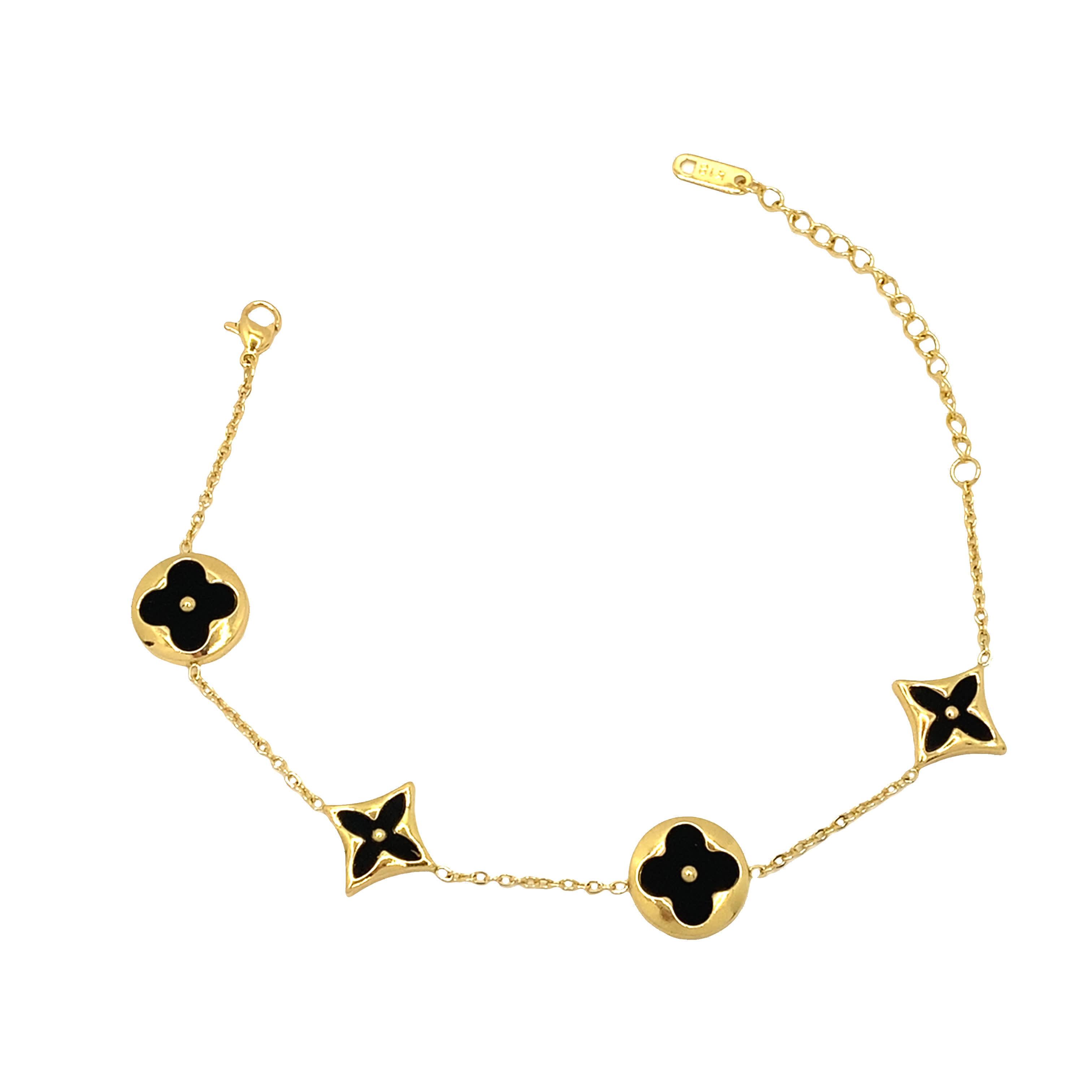 Bransoletka w kolorze żółtego złota z zawieszkami w kształcie medalionu koniczyny