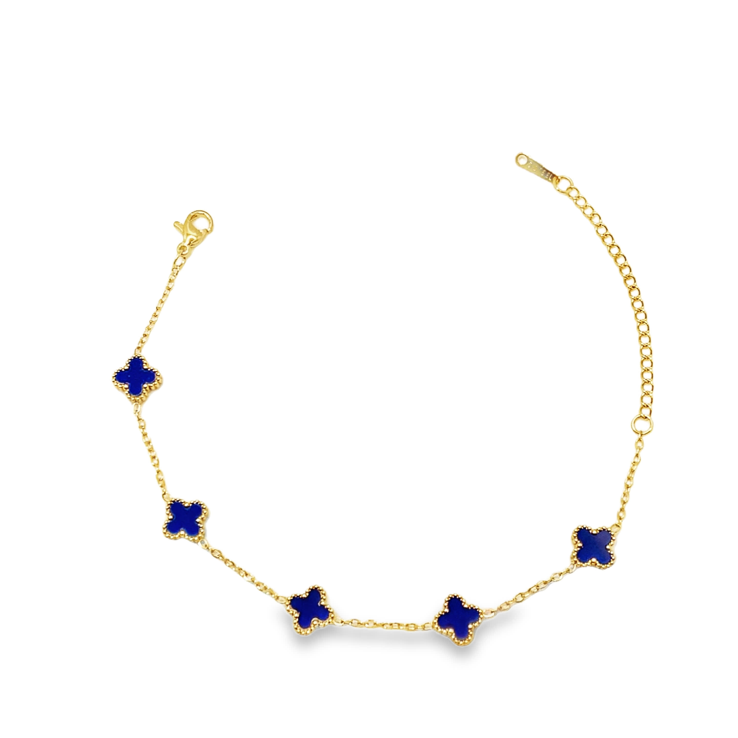 Bransoletka w kolorze żółtego złota z łańcuszkiem i akcentami lapis lazuli