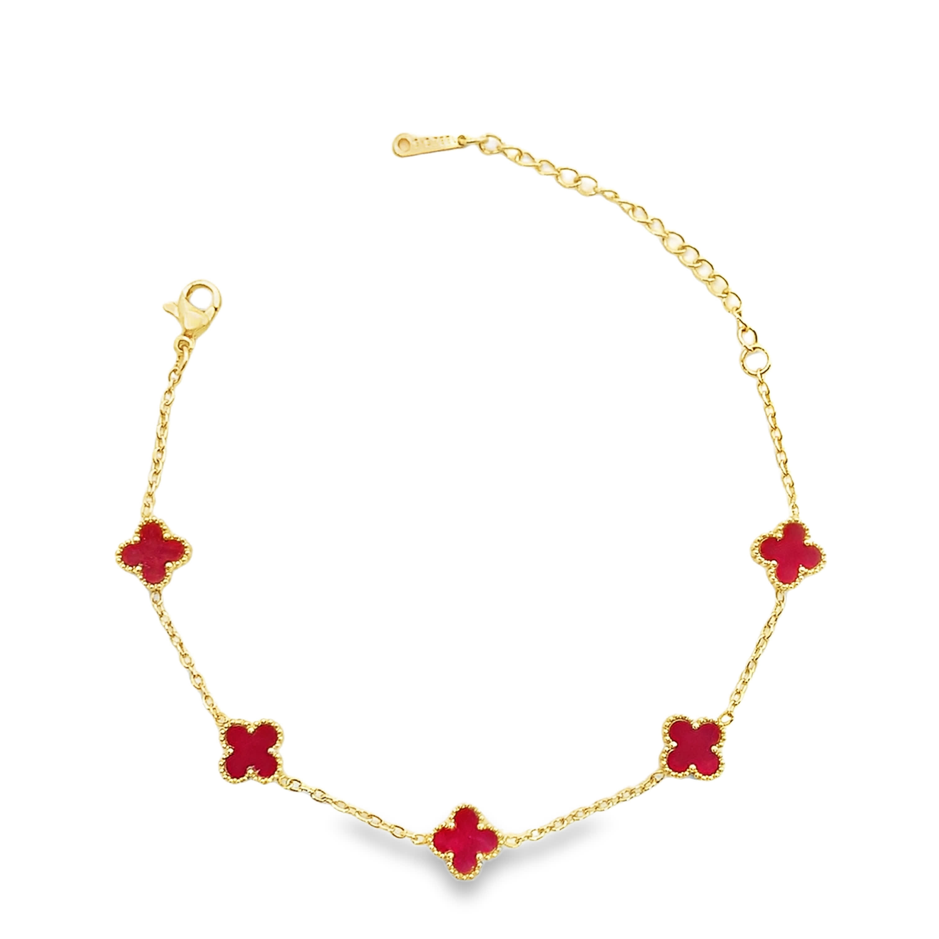 Bransoletka w kolorze żółtego złota z okrągłymi akcentami rubinowymi