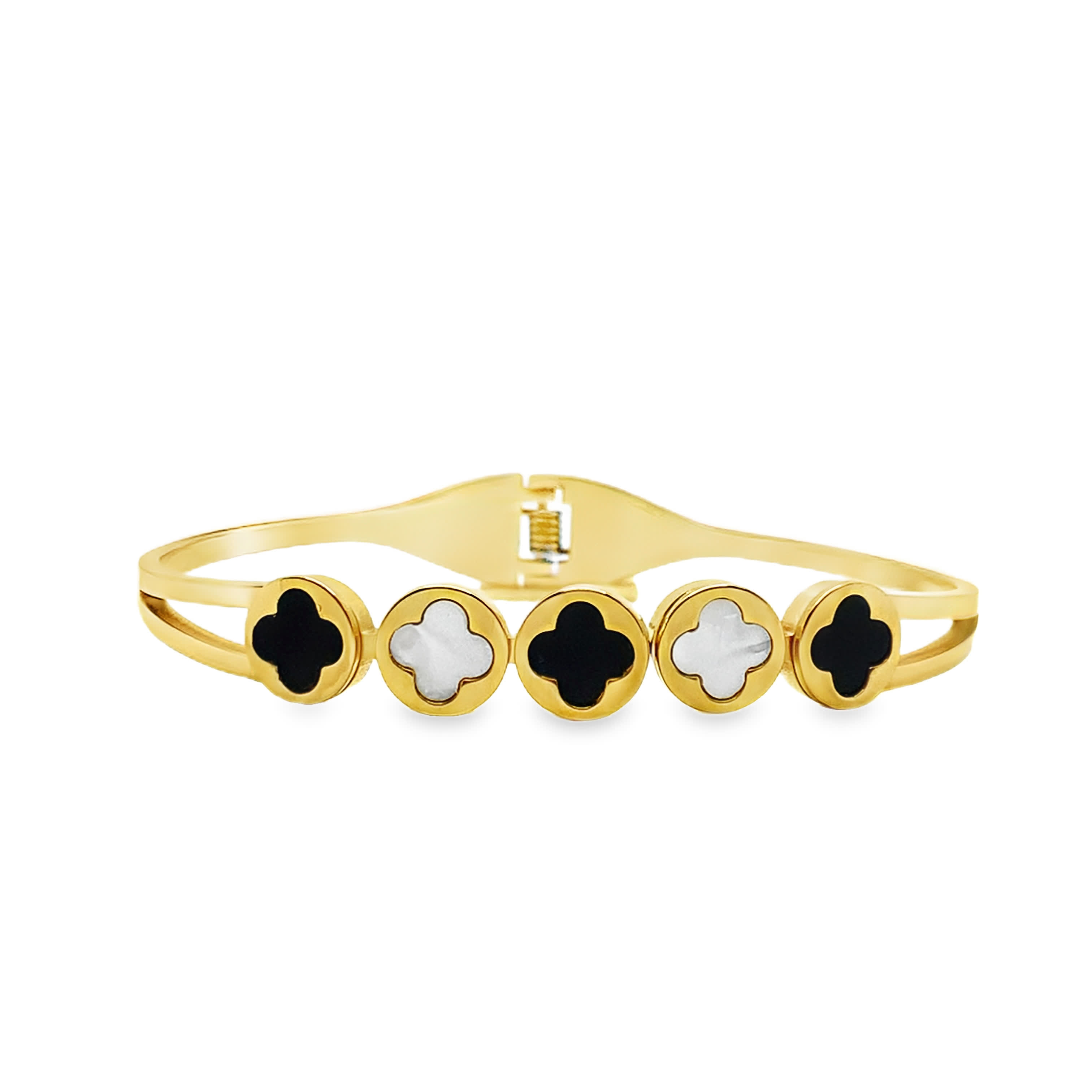 Elegancka bransoletka w kolorze żółtego złota z motywem koniczyny