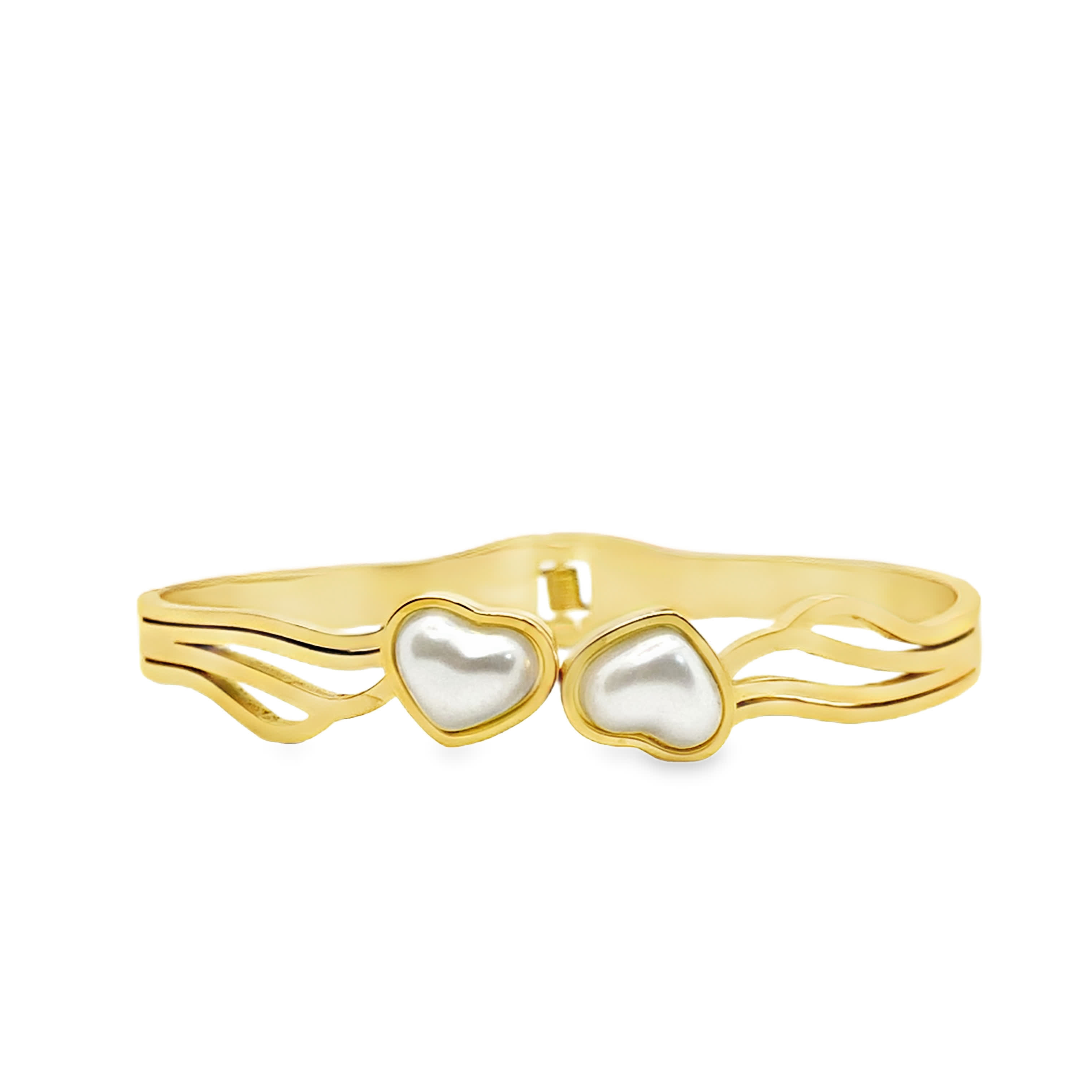 Bransoletka w kolorze żółtego złota z perłowymi kaboszonami w kształcie serca