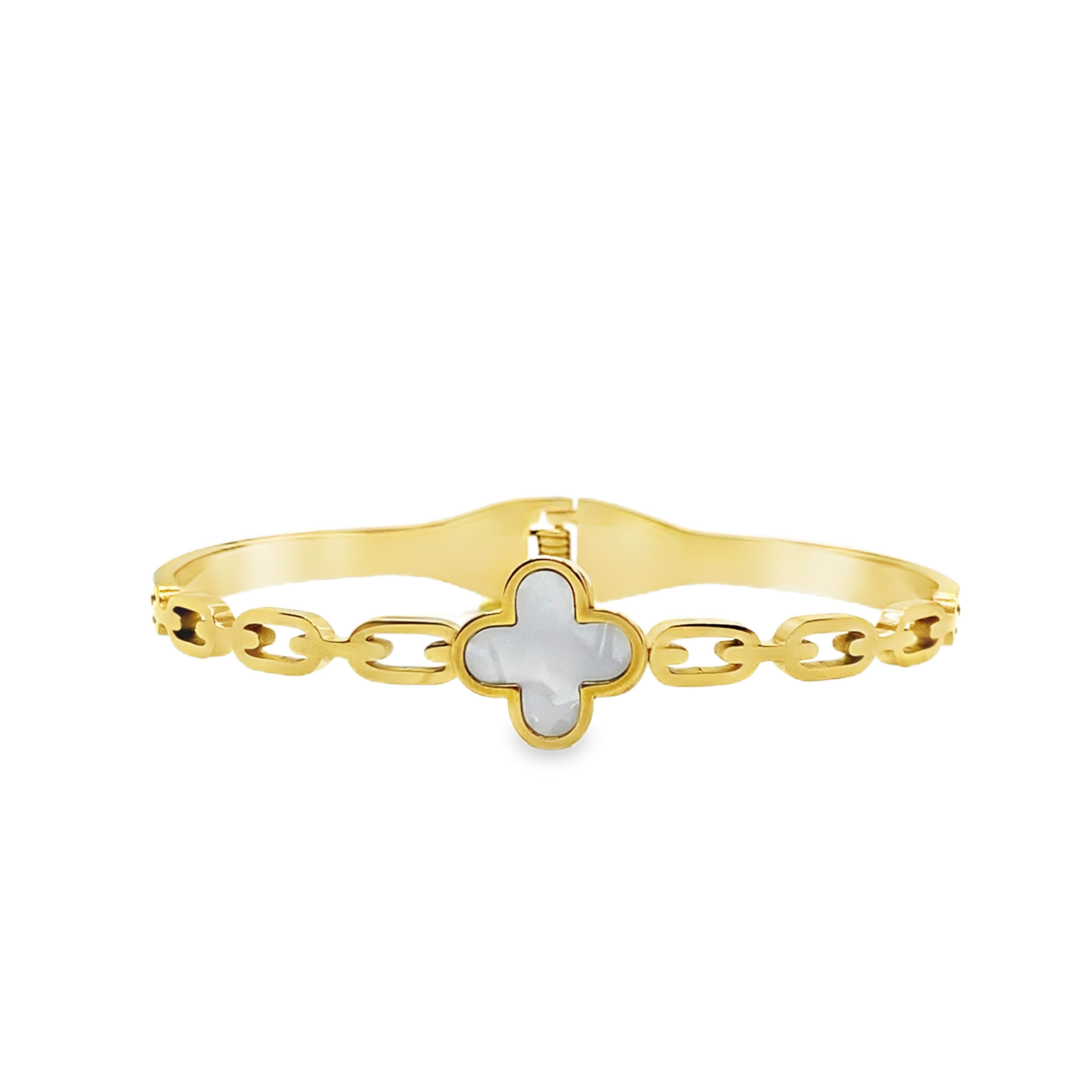 Elegancka bransoletka z łańcuszkiem koniczyna z żółtego złota