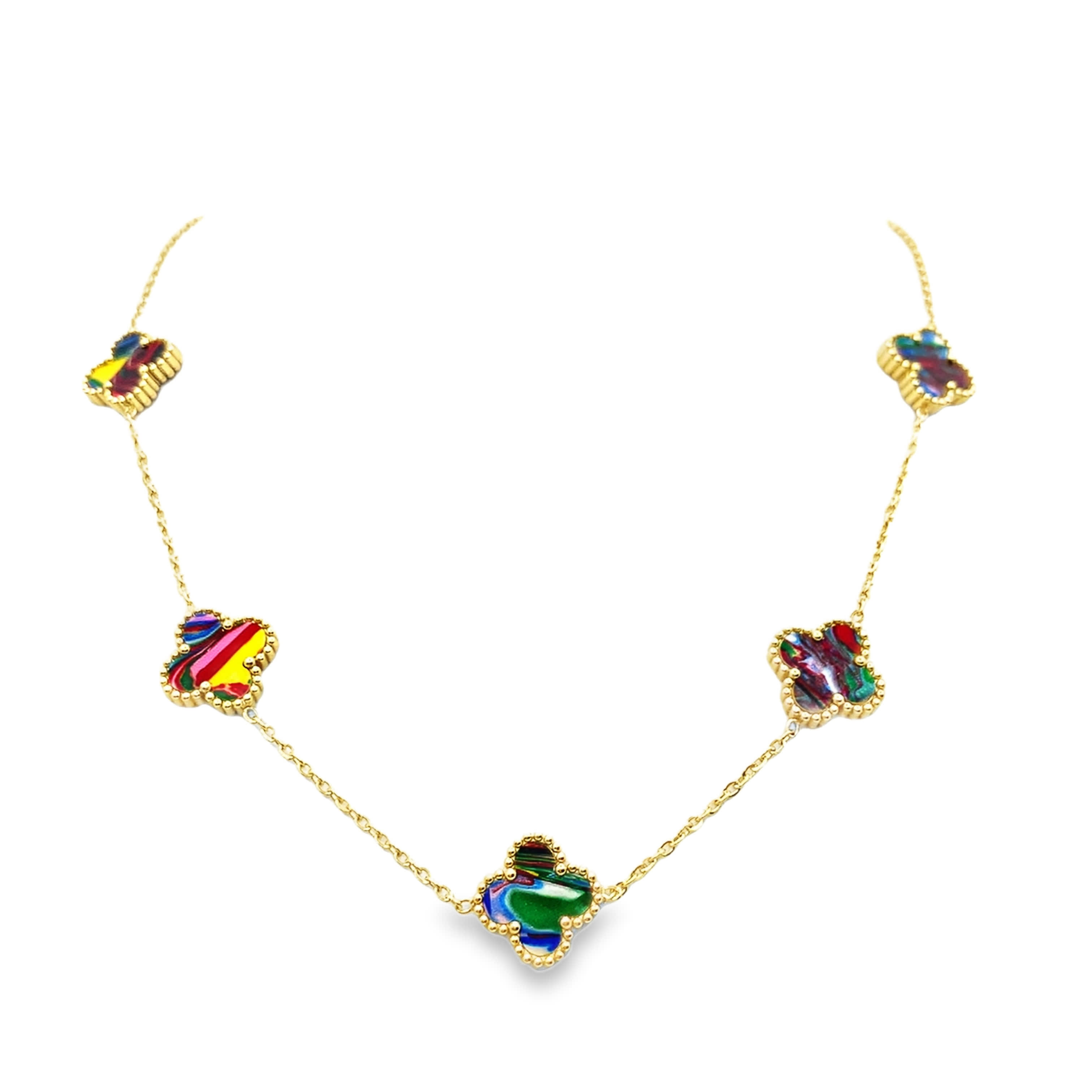 Fantazyjny naszyjnik z koniczynką z żółtego złota