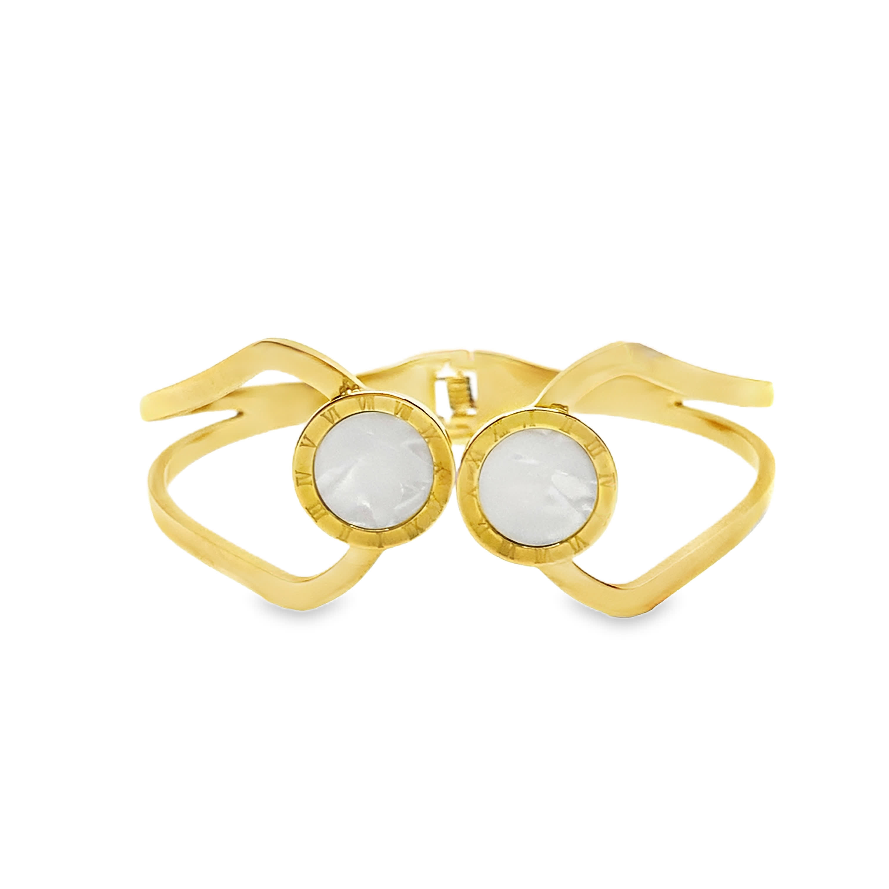 Bransoletka z żółtego złota z kaboszonami kwarcowymi