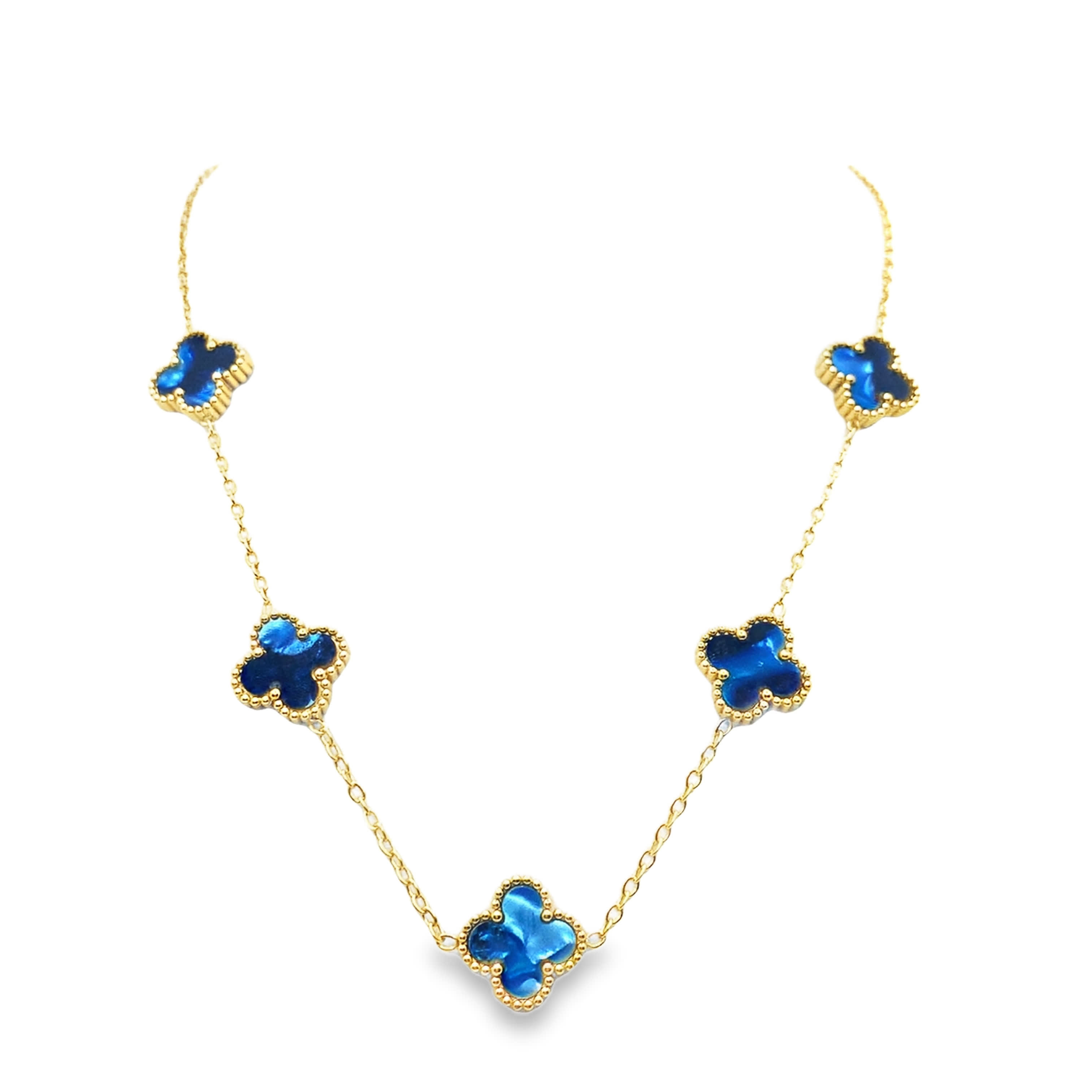 Naszyjnik z żółtego złota z akcentami koniczyny i turkusu