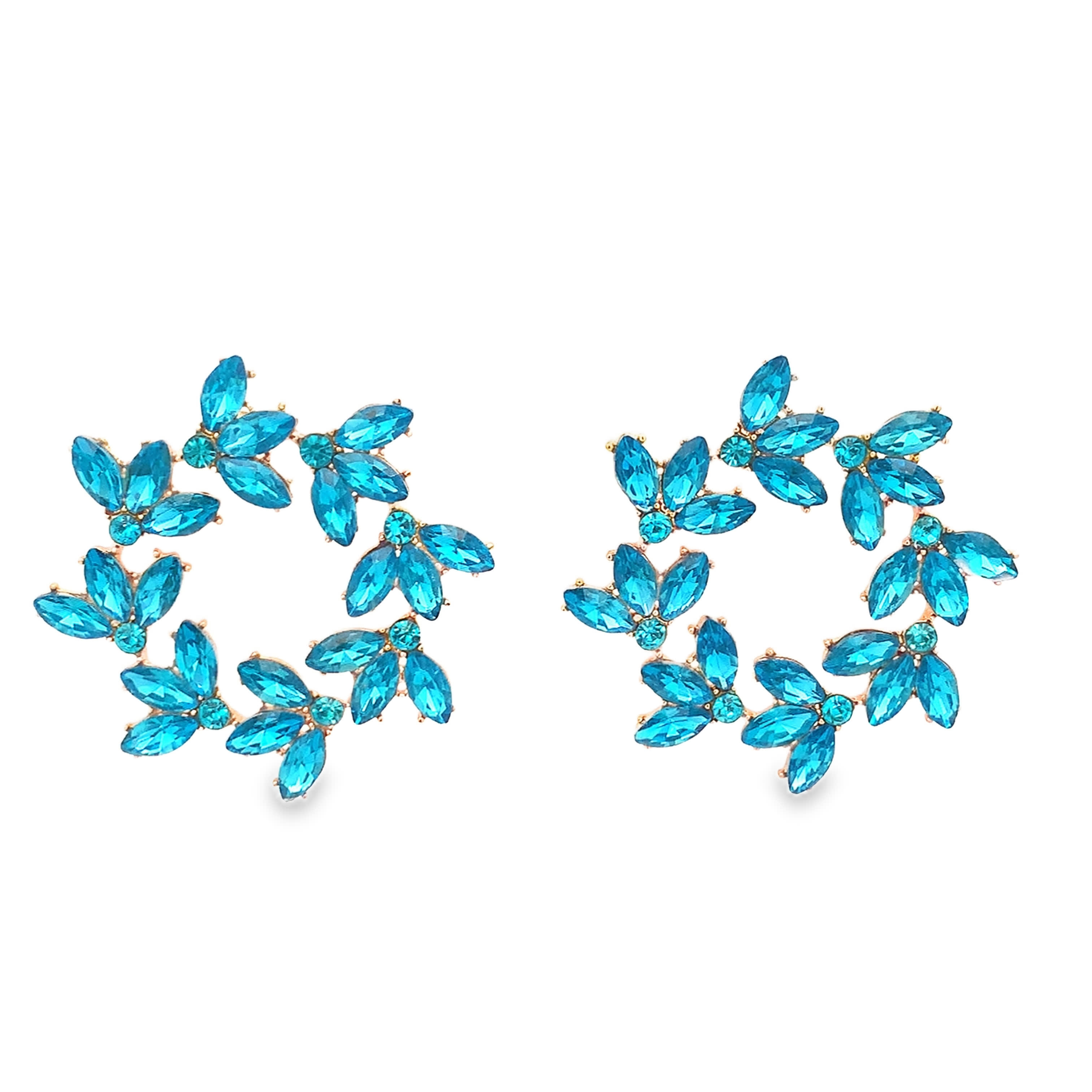 Kolczyki w kolorze żółtego złota z niebiesko-zielonymi kryształowymi kaboszonami