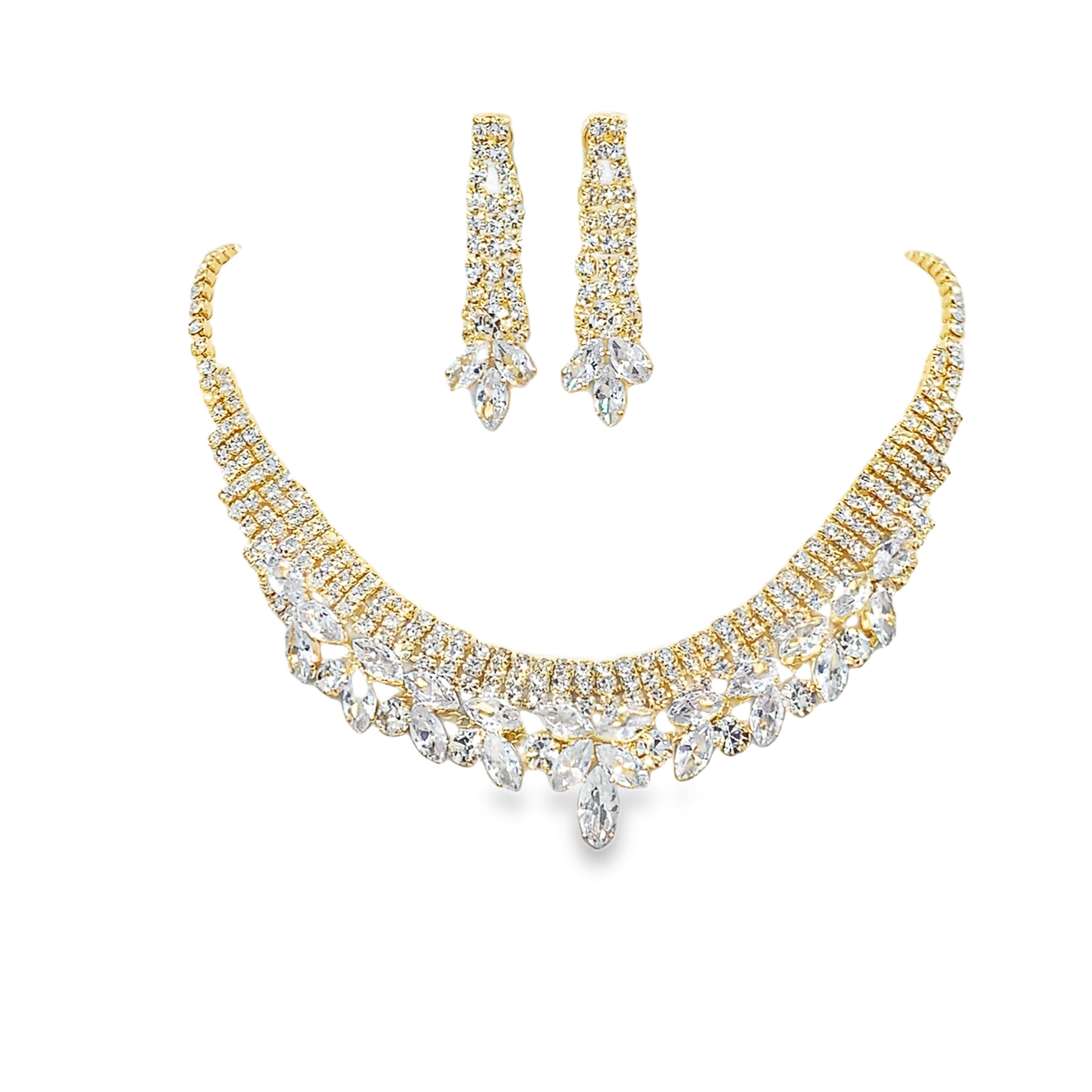 Naszyjnik w kolorze żółtego złota z diamentami i kryształami