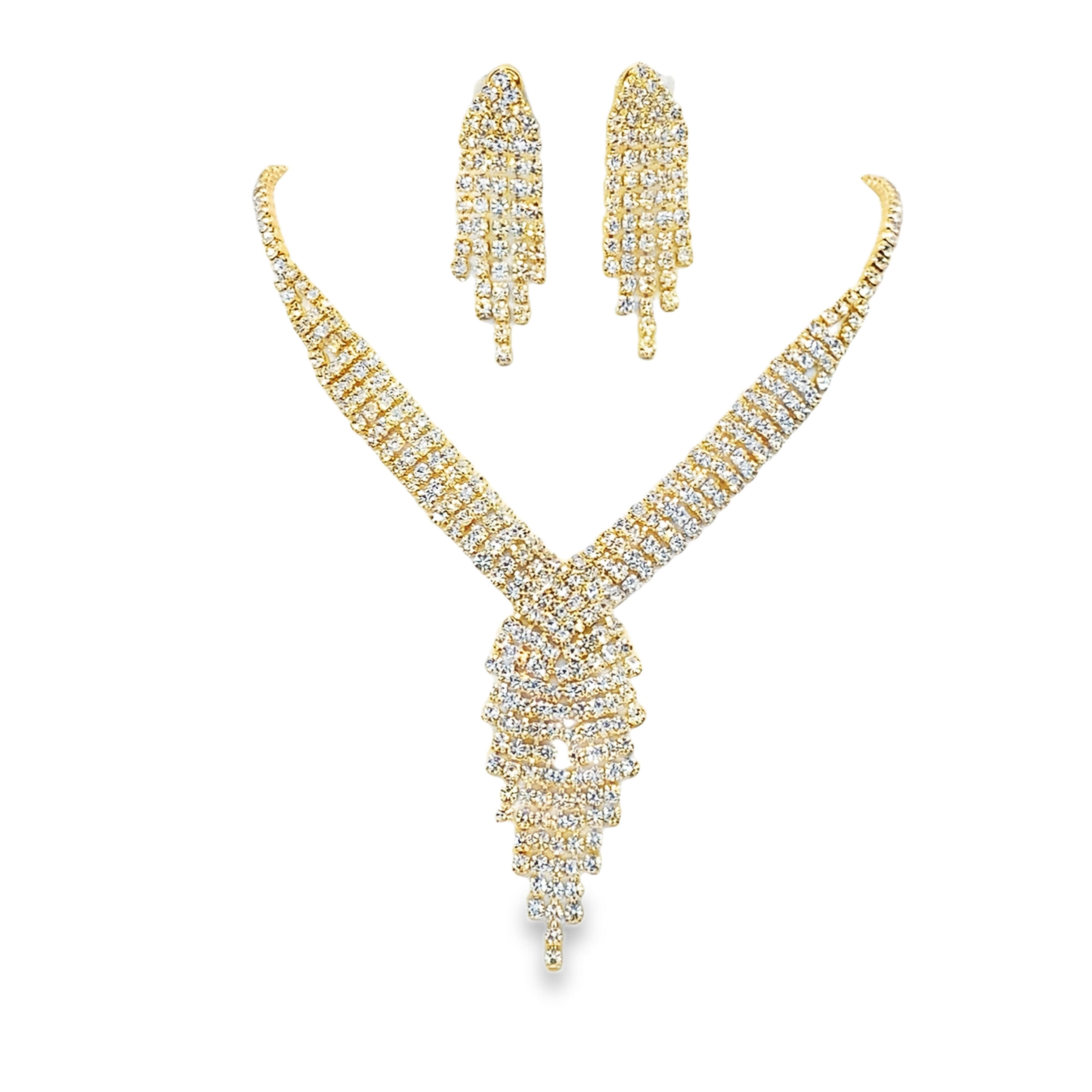 Elegancki komplet naszyjnika i kolczyków w kolorze żółtego złota z diamentami