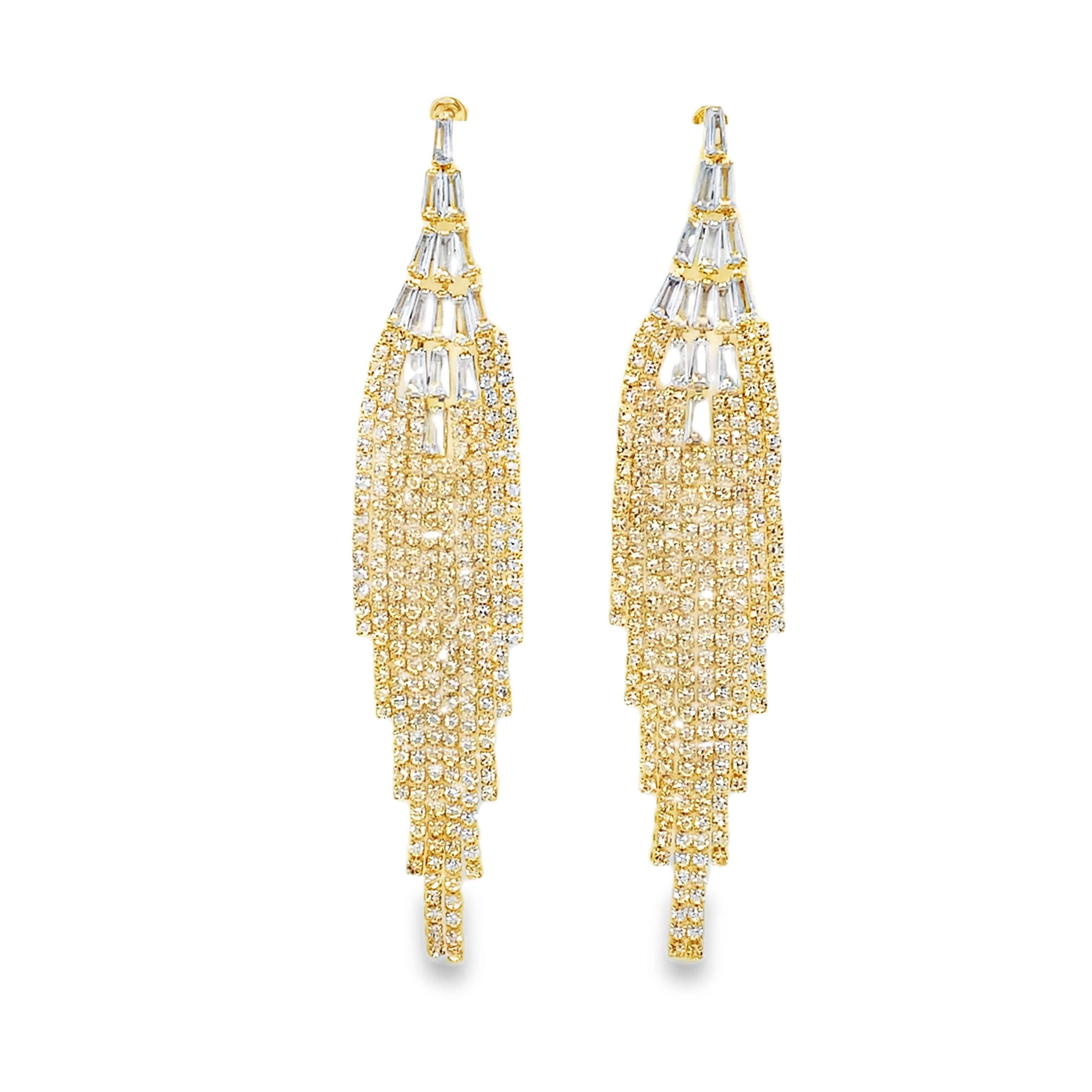 Kolczyki wiszące w kolorze żółtego złota z kryształami o szlifie bagietkowym