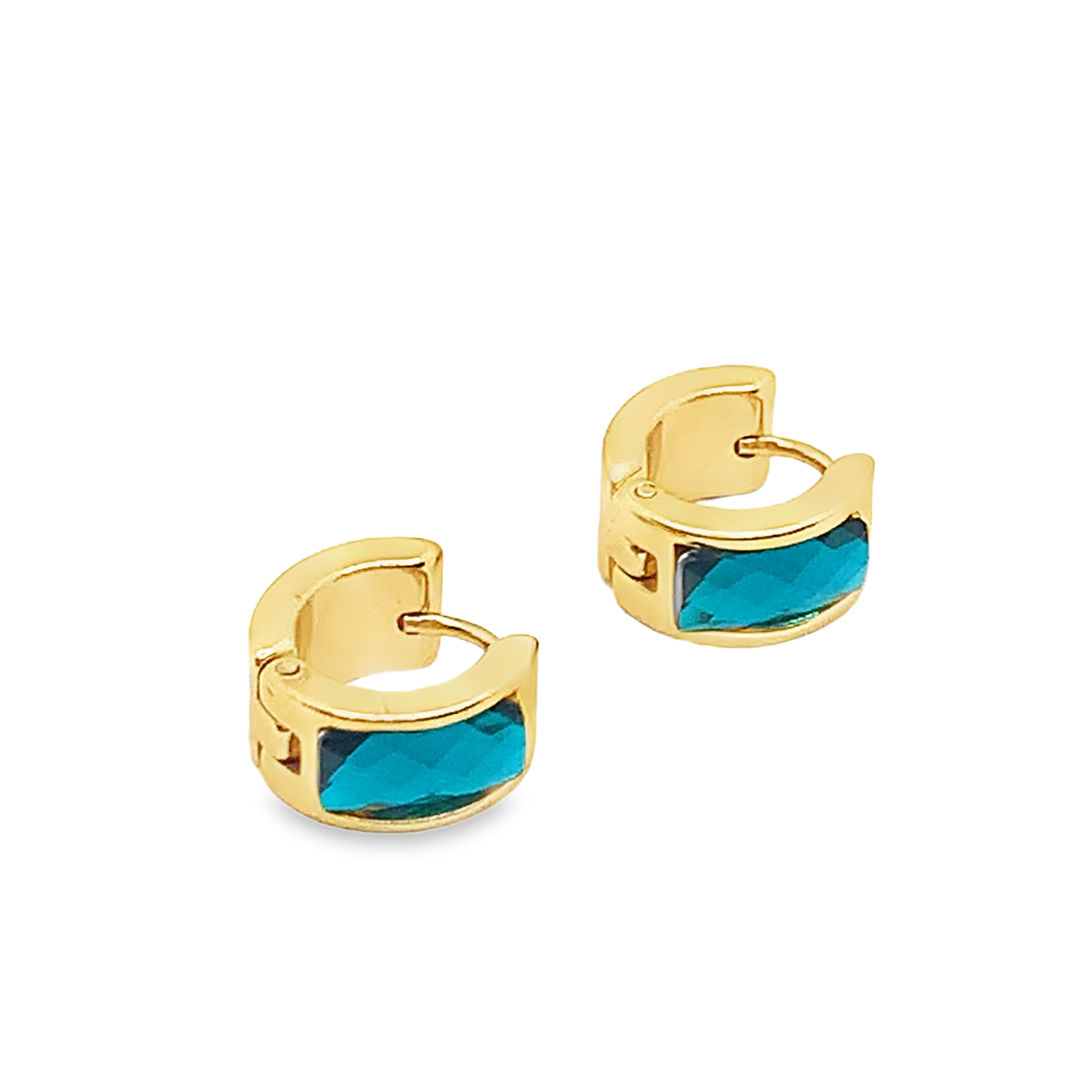 Kolczyki koła w kolorze żółtego złota z kwadratowymi kaboszonami z turkusu