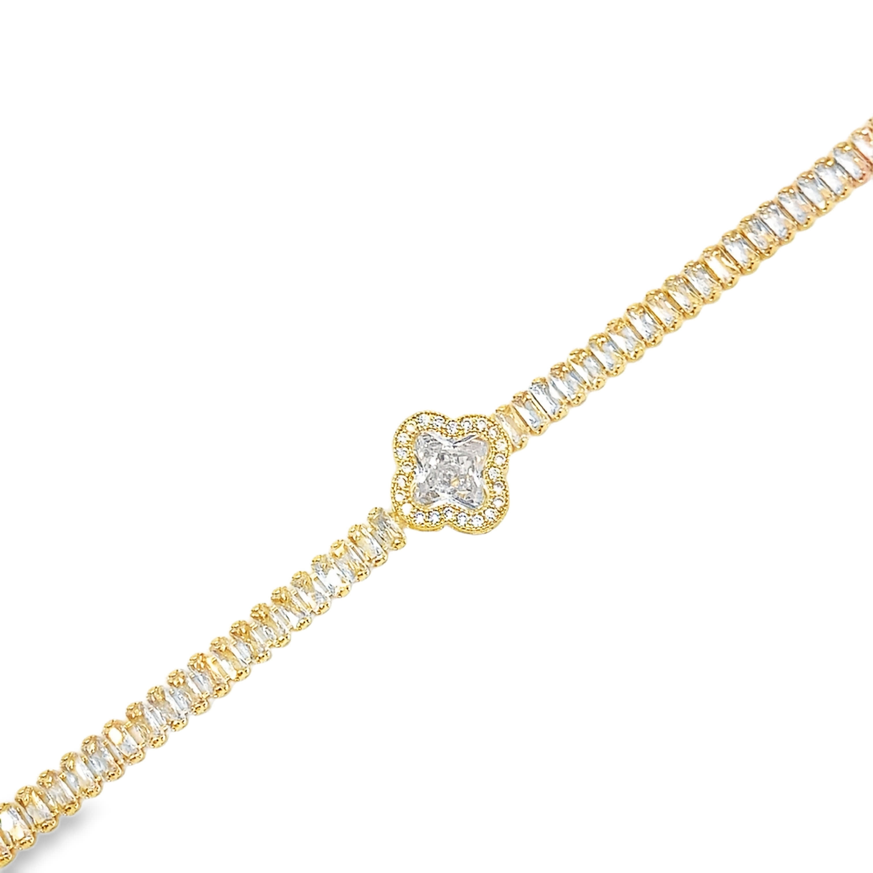 Bransoletka tenisowa w kolorze żółtego złota z kwadratowym diamentem