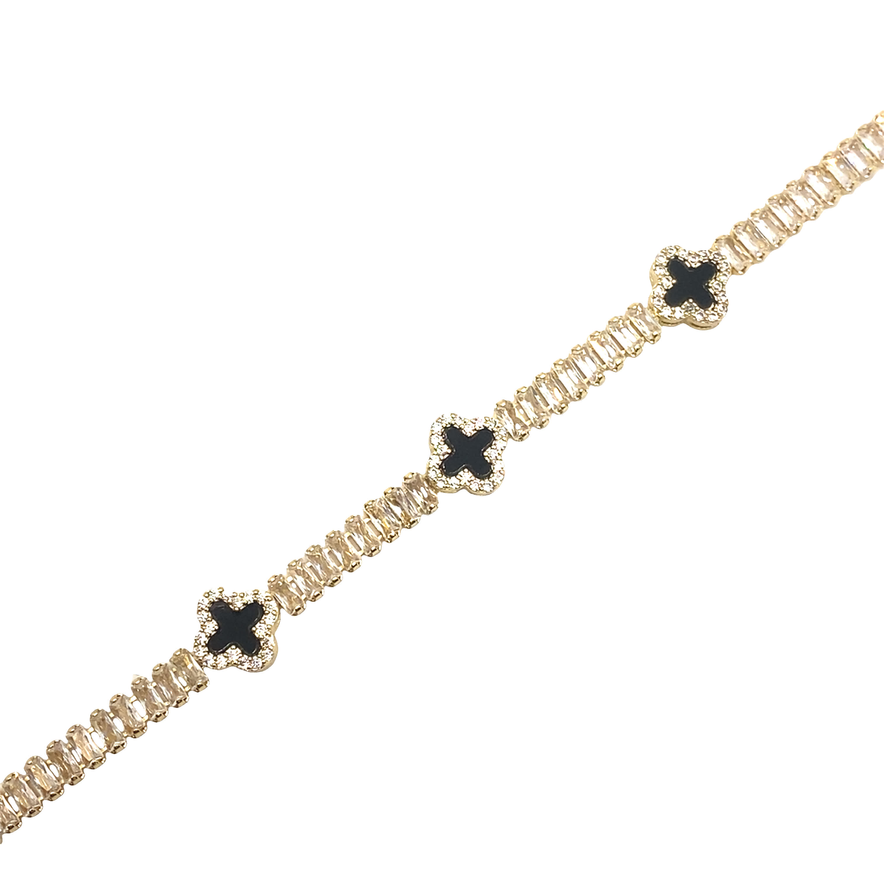 Bransoletka w kolorze żółtego złota z łańcuszkiem i diamentami w szlifie bagietkowym