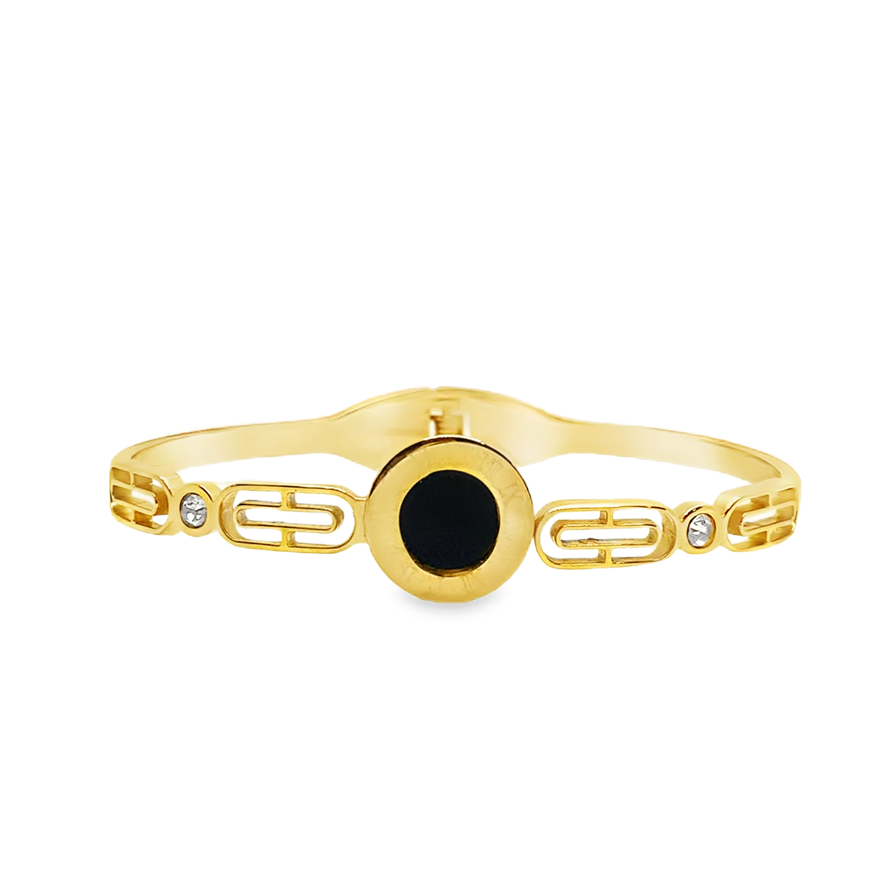 Bransoletka w kolorze żółtego złota z akcentami diamentowymi i zawiasami
