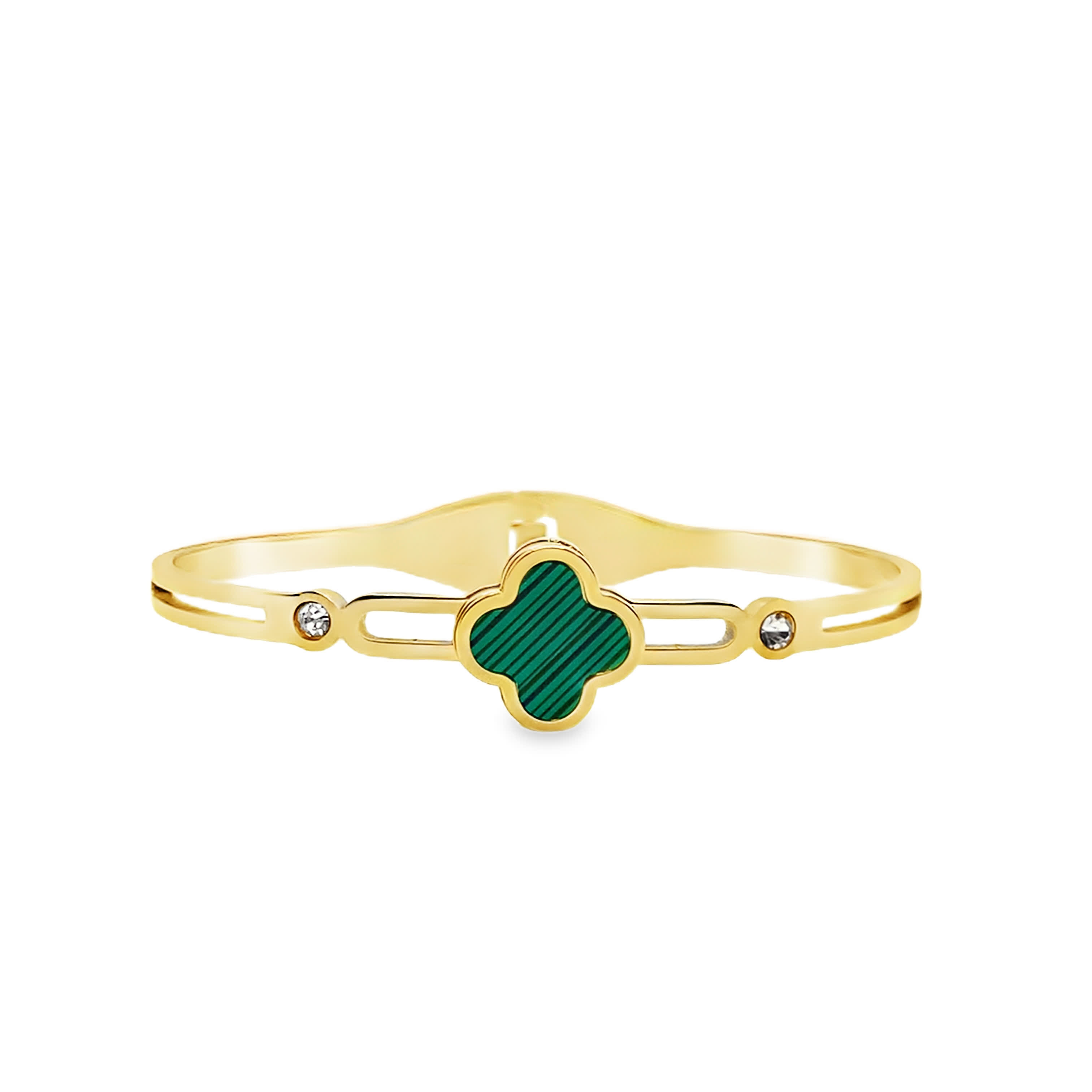 Bransoletka w kolorze żółtego złota z okrągłym kaboszonem malachitu