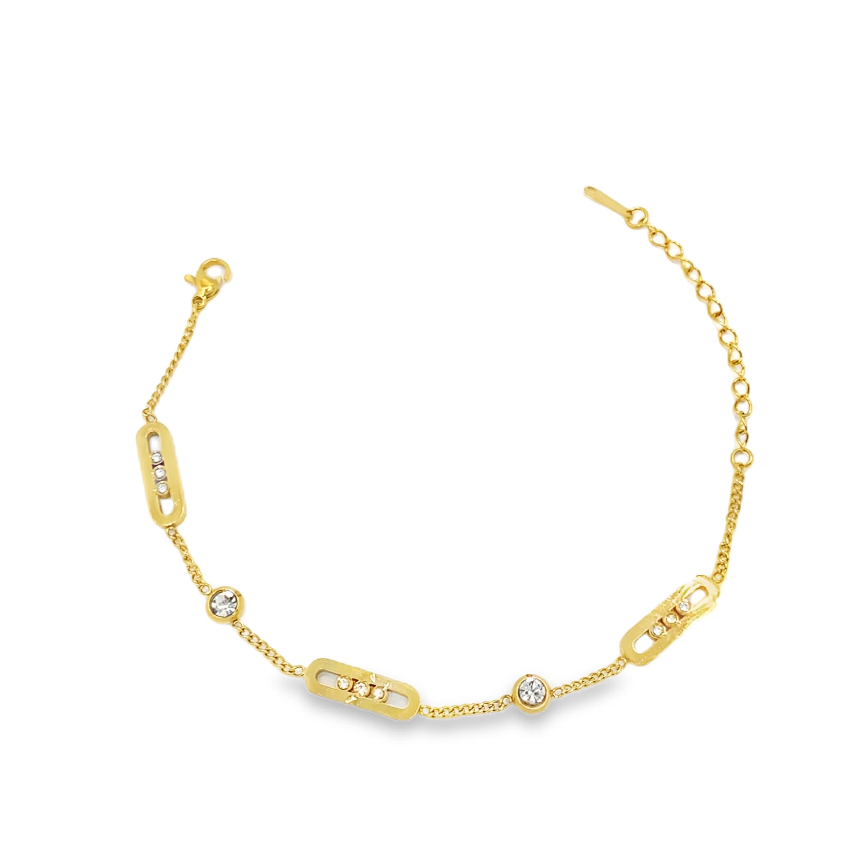 Elegancka bransoletka z żółtego złota z łańcuszkiem i kryształami o szlifie brylantowym