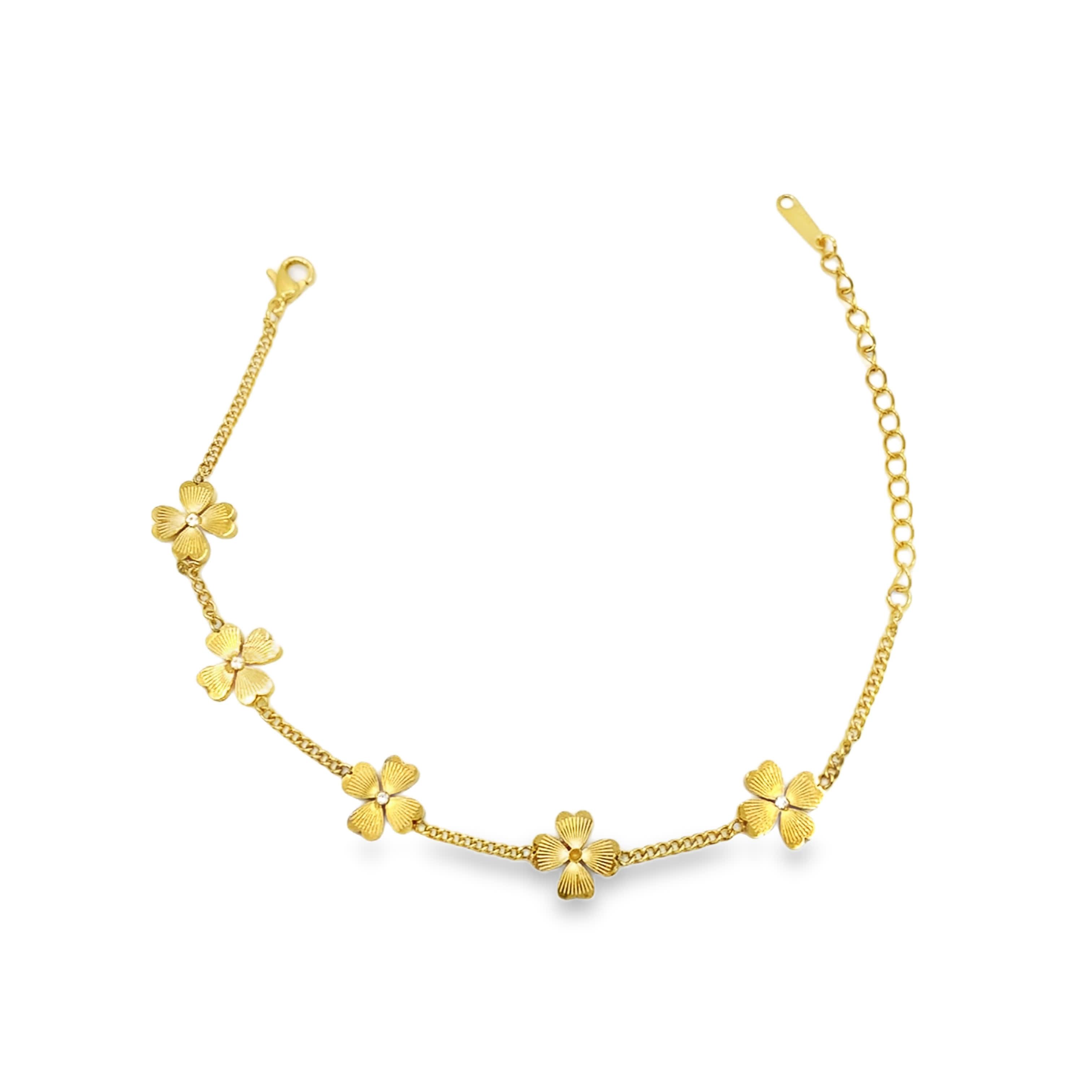 Bransoletka z żółtego złota z łańcuszkiem koniczynowym i okrągłymi diamentami