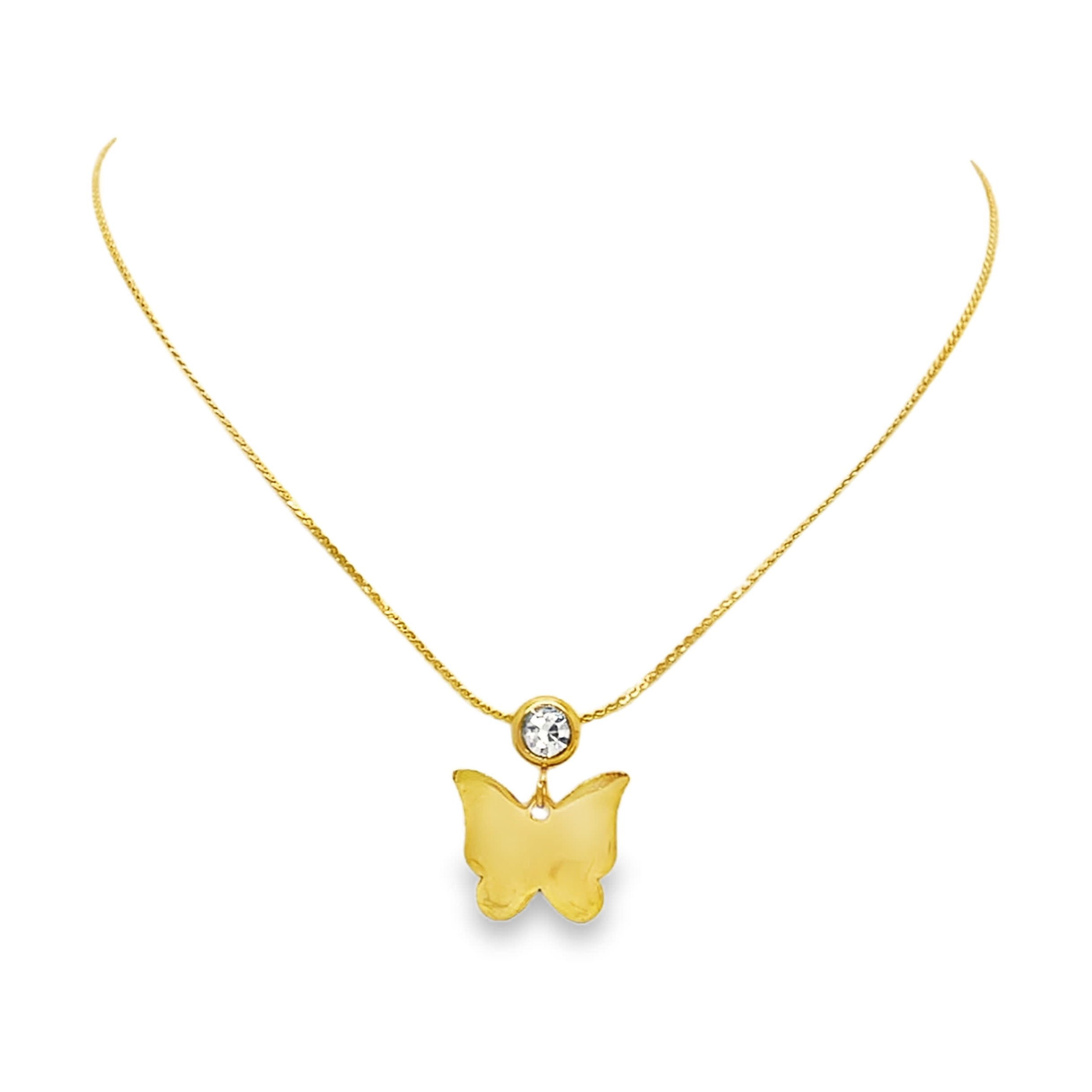 Naszyjnik z żółtego złota z zawieszką w kształcie motyla i diamentowym akcentem