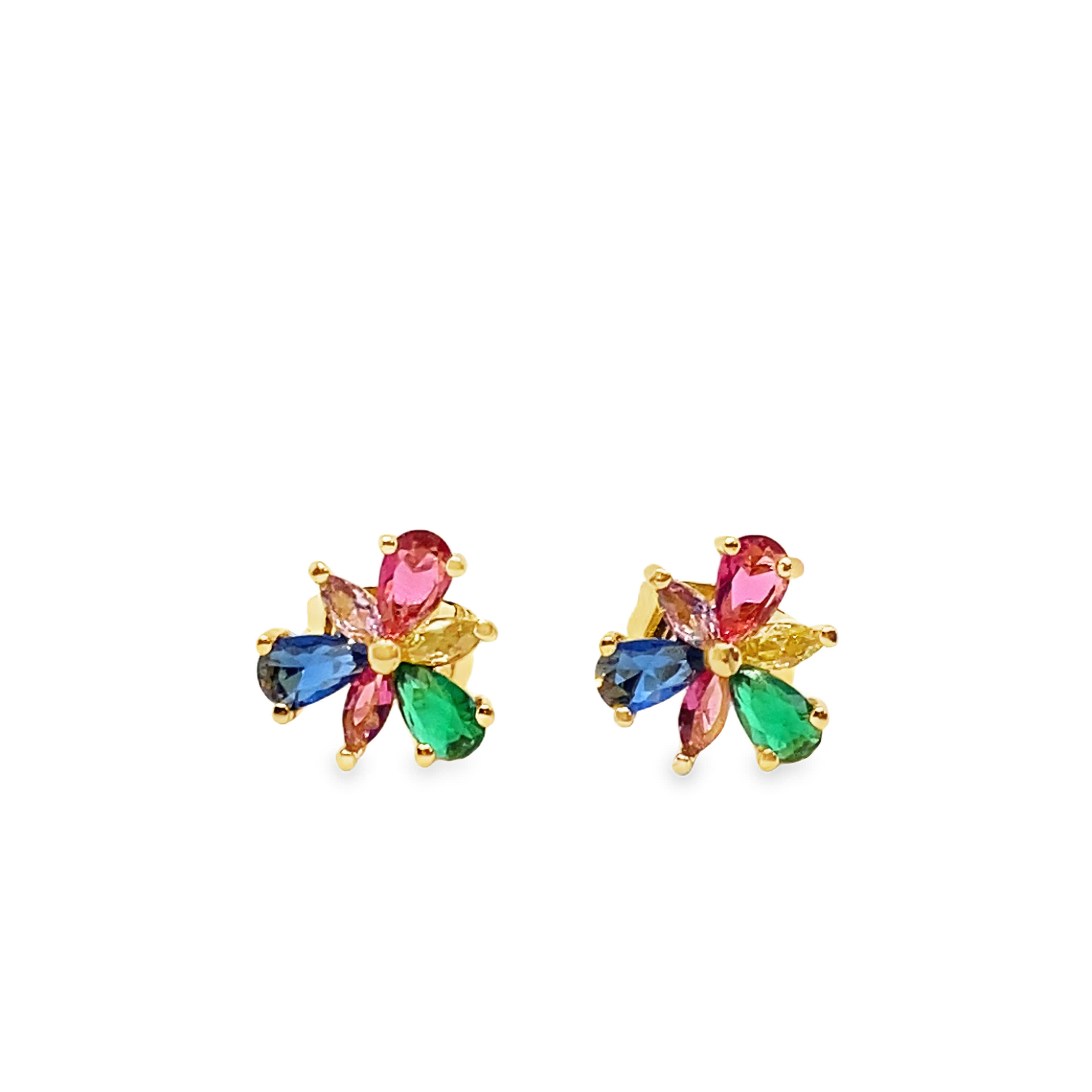 Kolczyki sztyfty z metalu z wielokolorowymi szafirami w kształcie gruszki