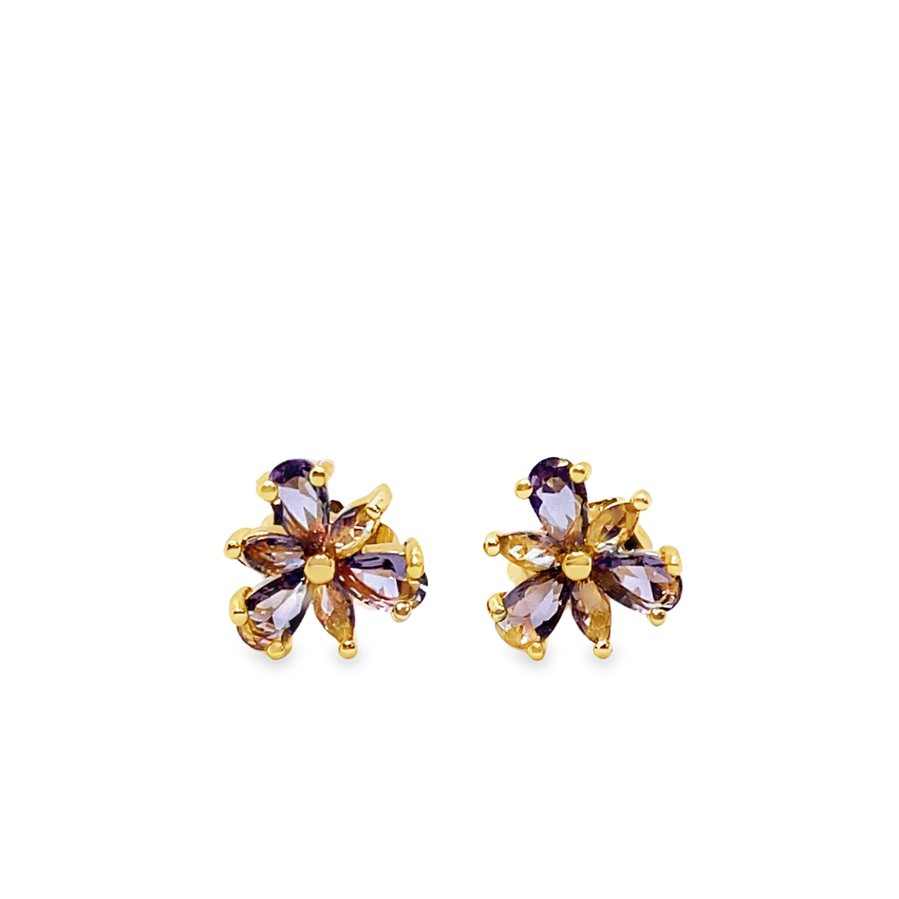 Kolczyki sztyfty z metalu z ametystami w kształcie gruszki