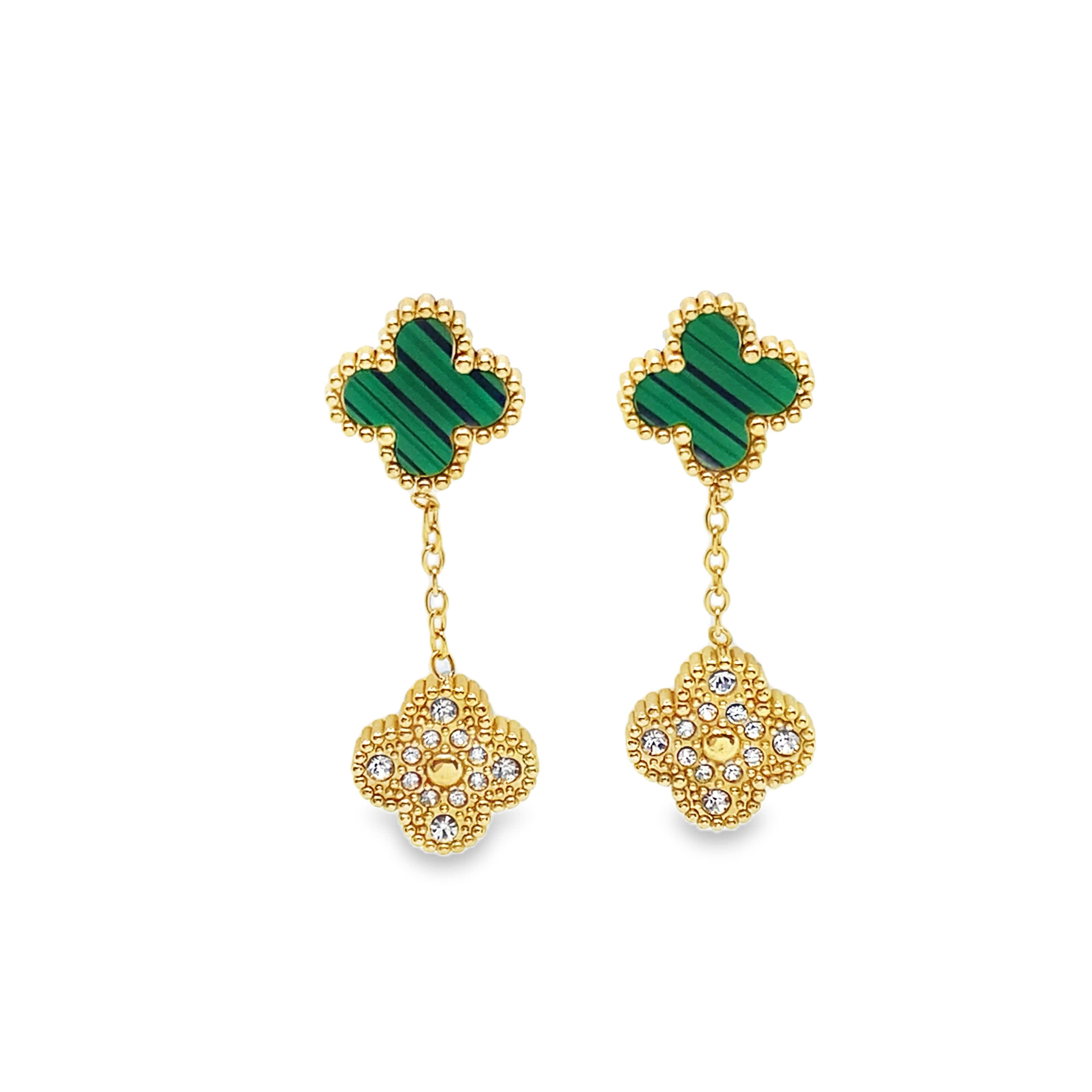 Kolczyki wiszące z malachitem i motywem kwiatowym