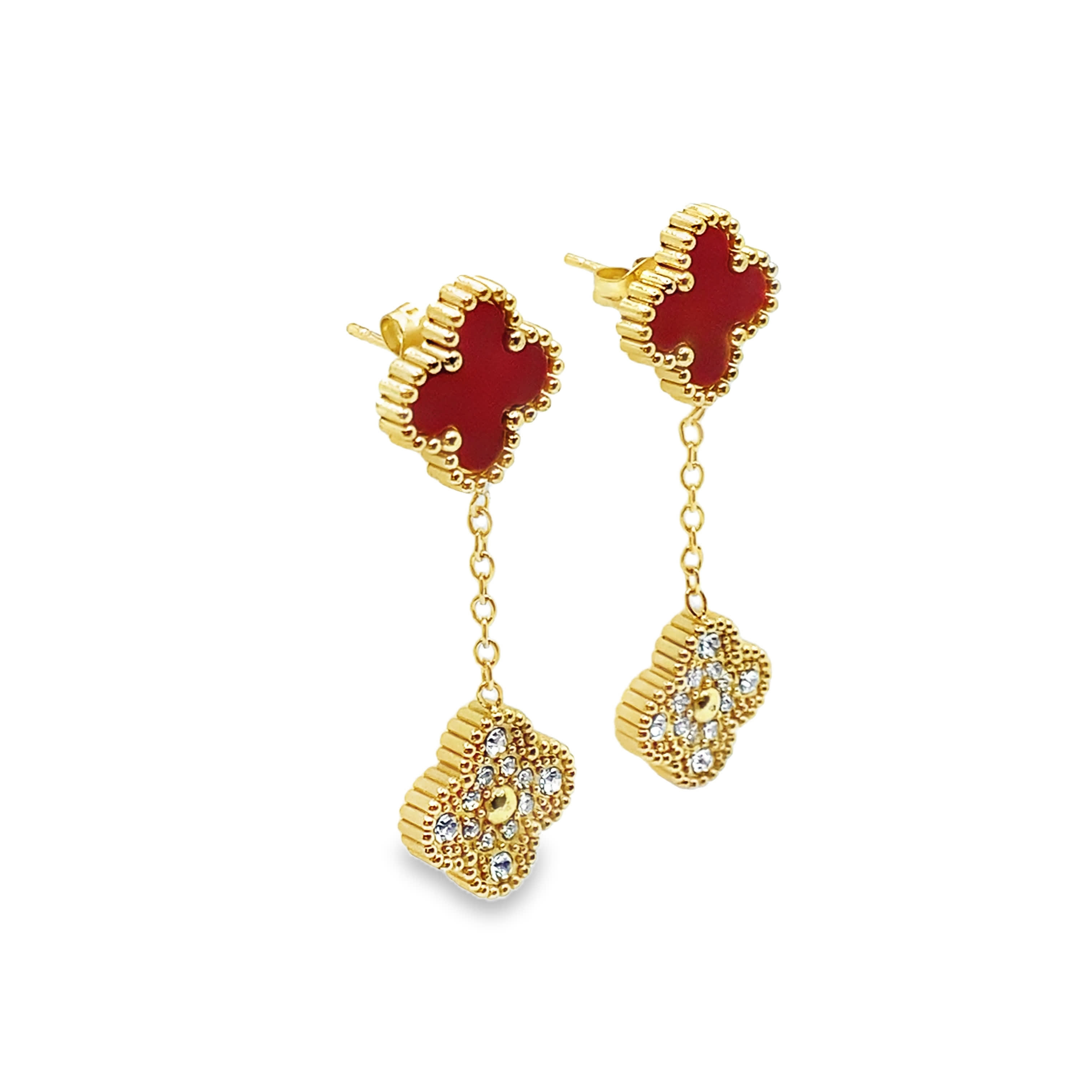 Kolczyki wiszące z motywem koniczyny i kryształkami