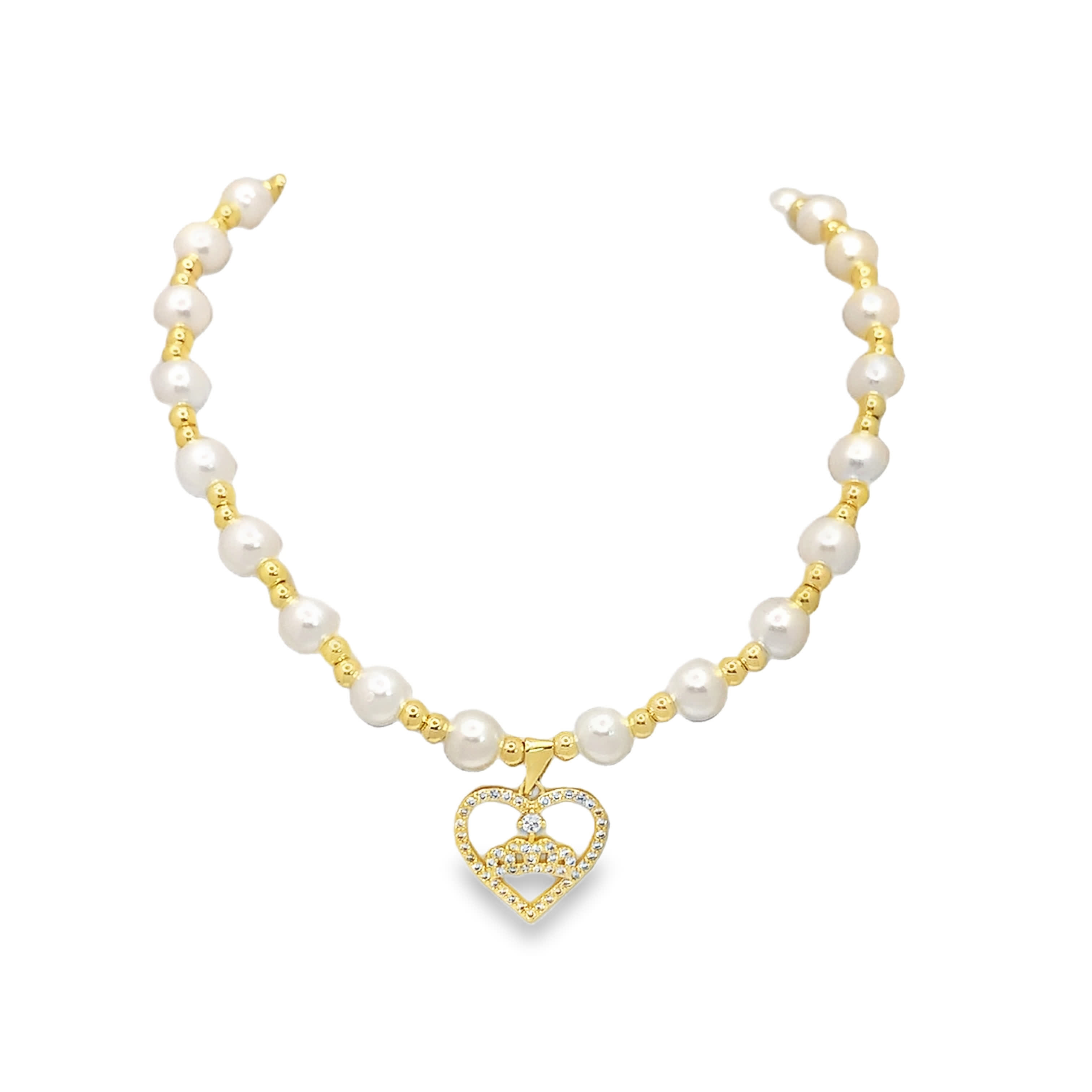 Perłowy naszyjnik z metalu z okrągłymi koralikami