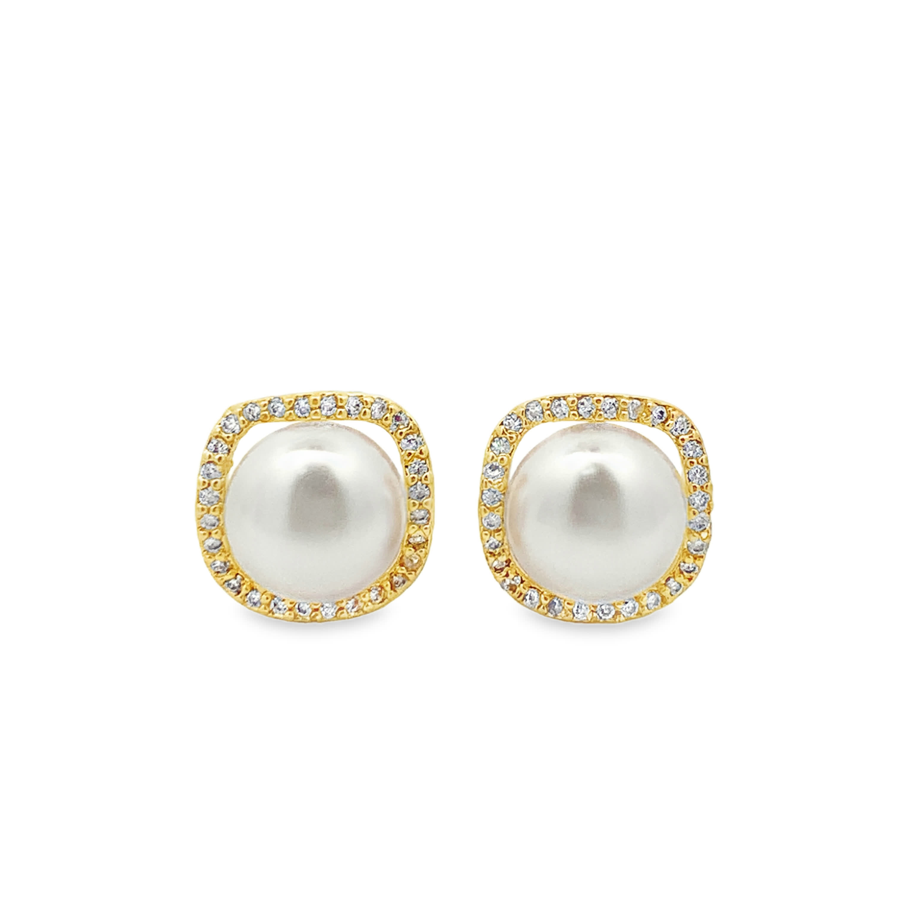 Kolczyki sztyfty z pozłacanego metalu z kaboszonową perłą