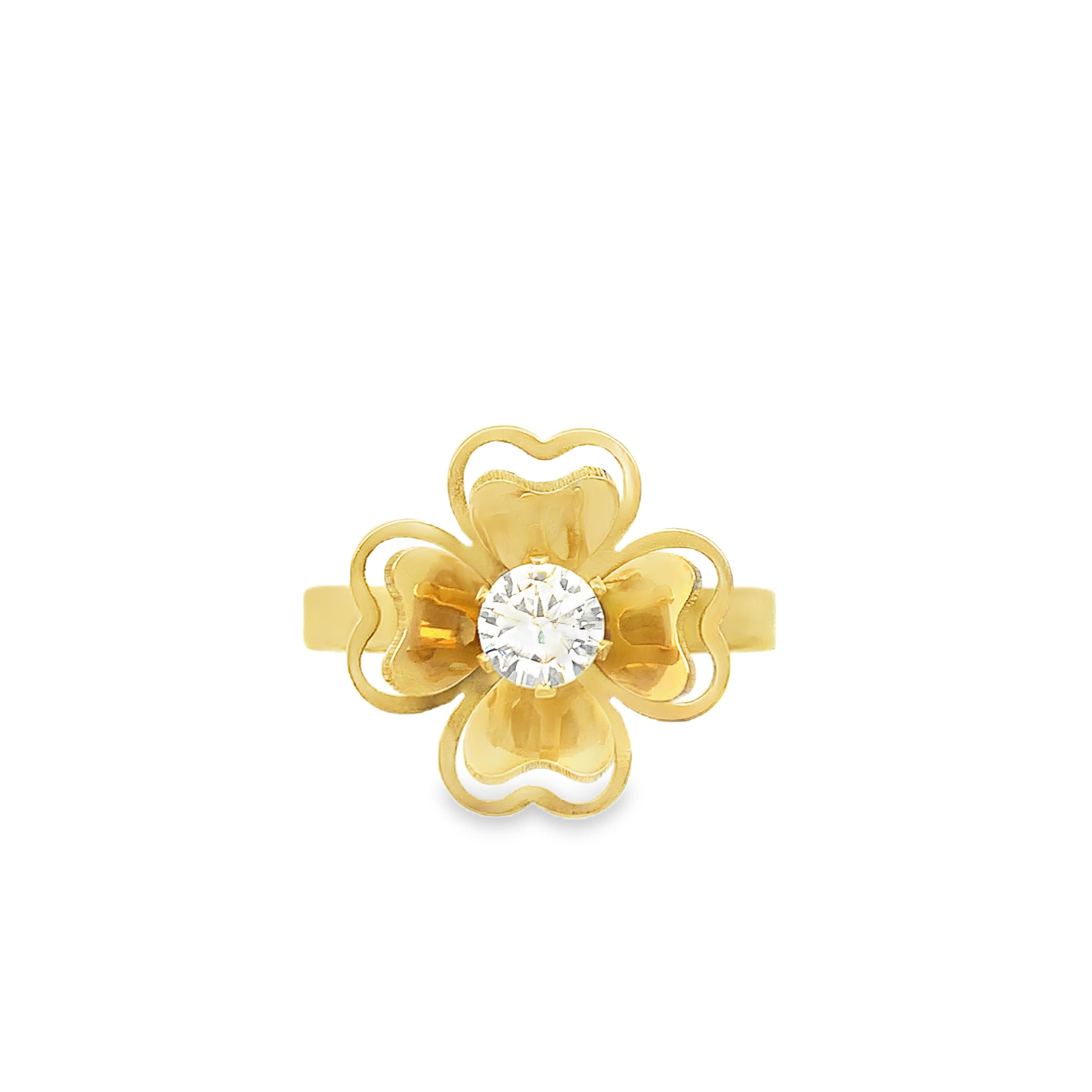 Round Brilliant-Cut Diamond Four-Leaf Clover Cocktail Ring in Yellow Gold