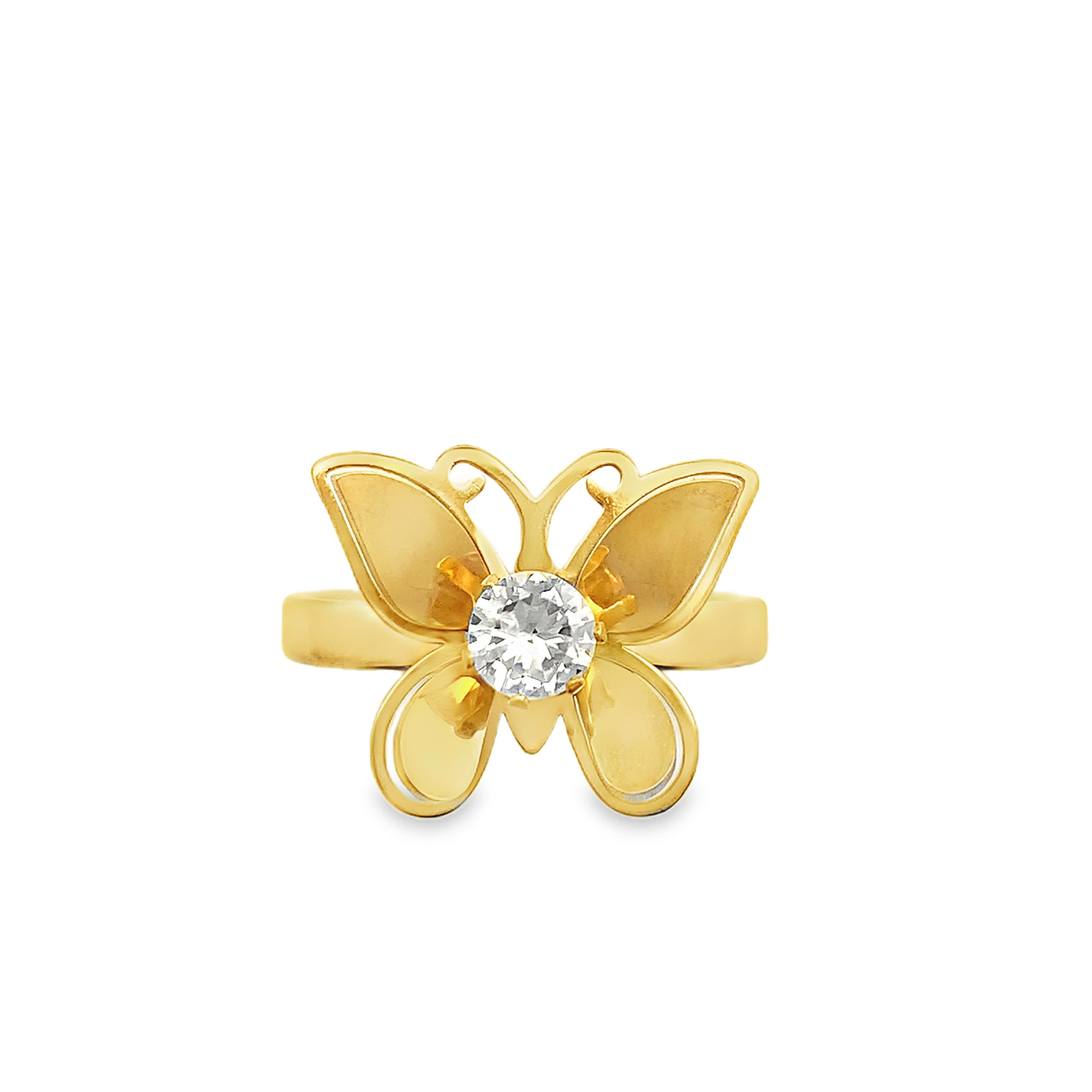 Yellow Gold Butterfly Cocktail Ring with Round Brilliant Diamond