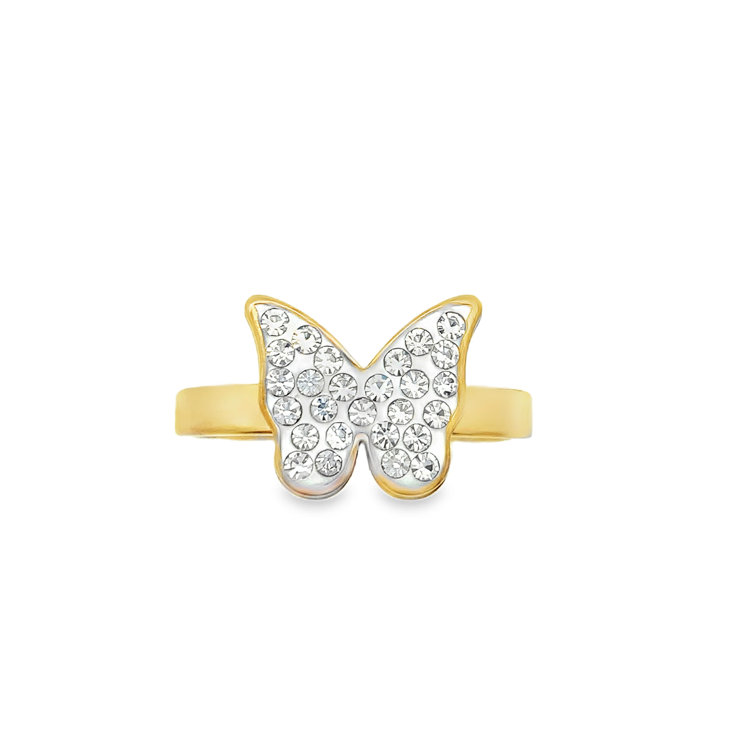 Yellow Gold Butterfly Cocktail Ring with Brilliant-Cut Crystals