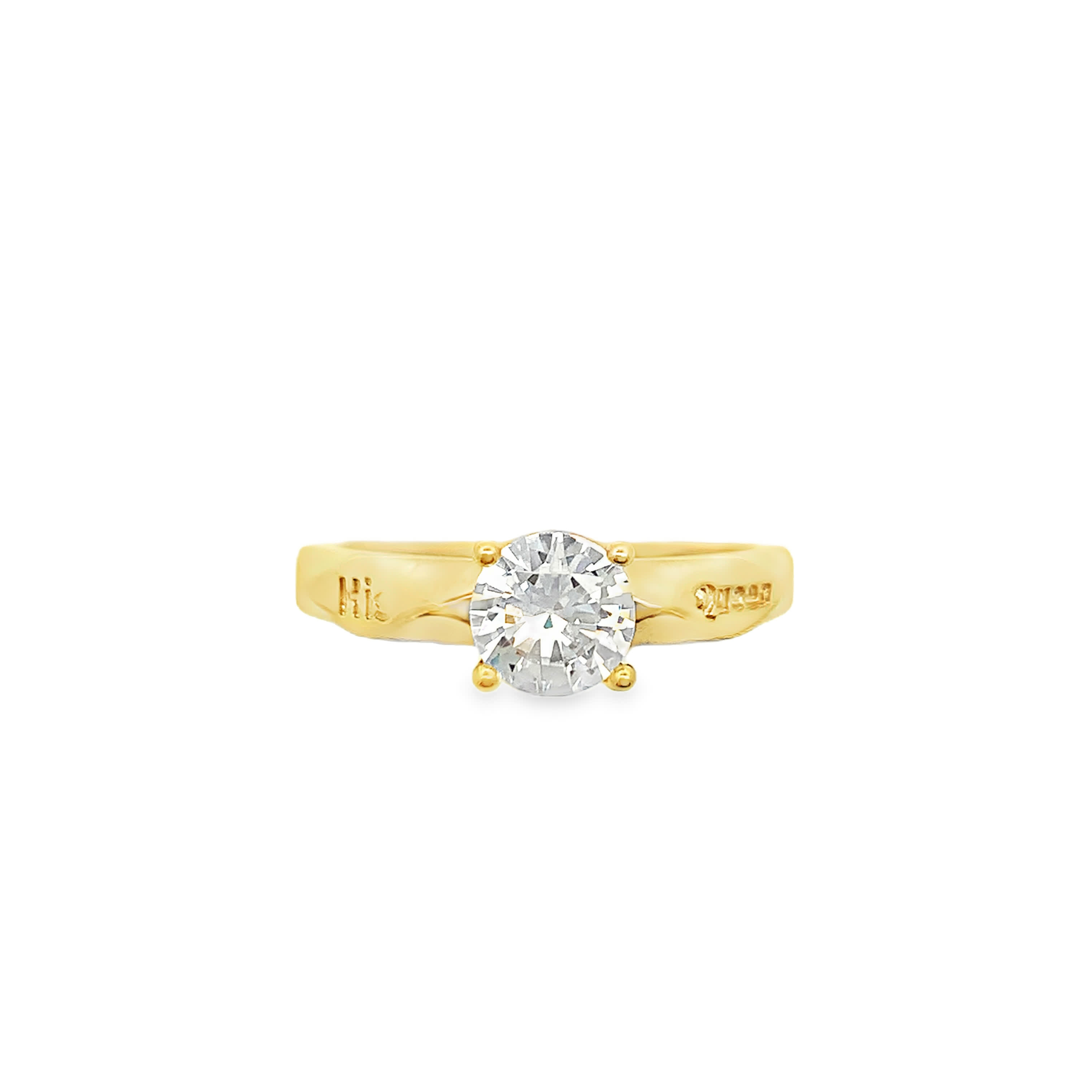 Engraved Yellow Gold Solitaire Round Brilliant Diamond Ring
