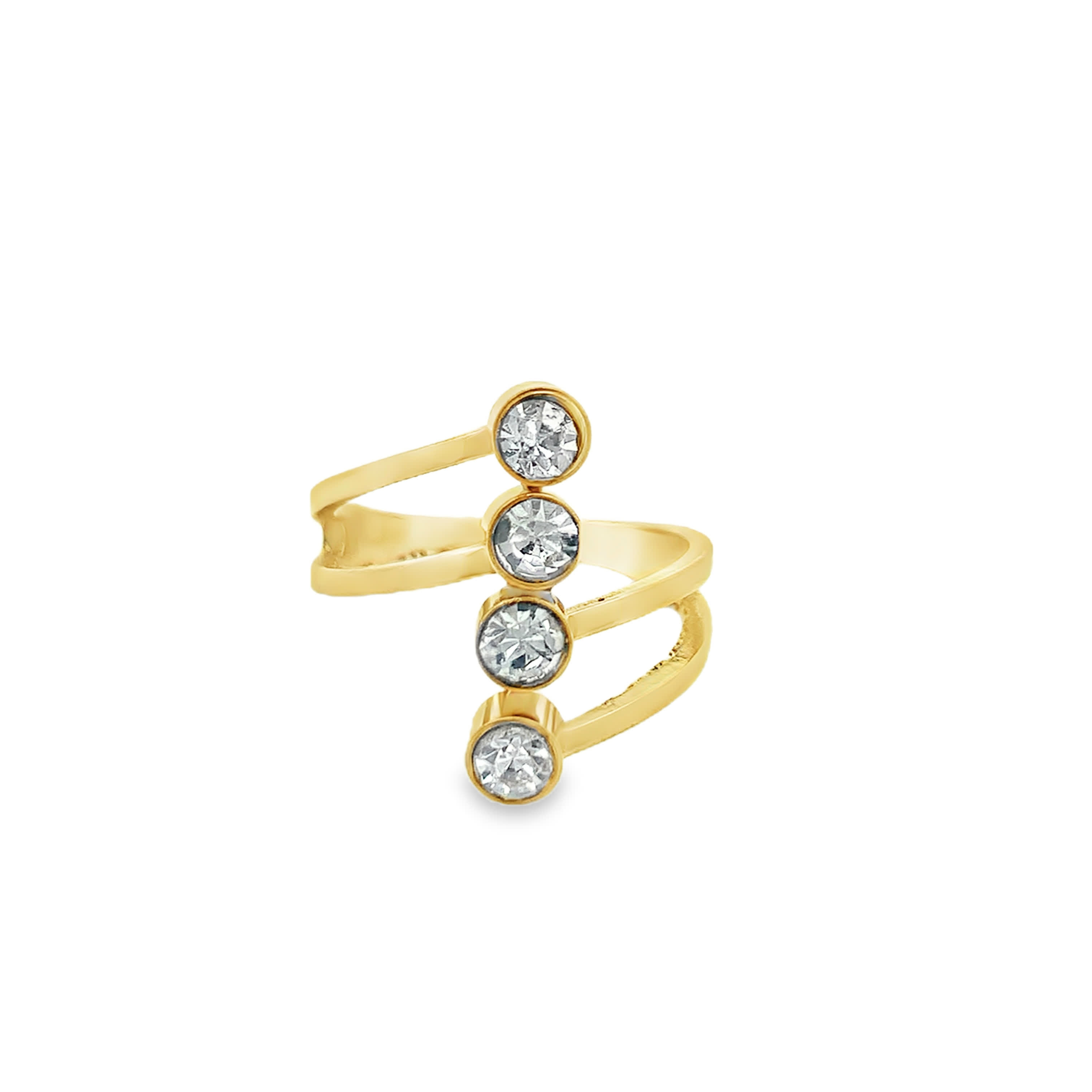 Yellow Gold Bypass Tiered Ring with Vertical Bezel-Set Cubic Zirconia