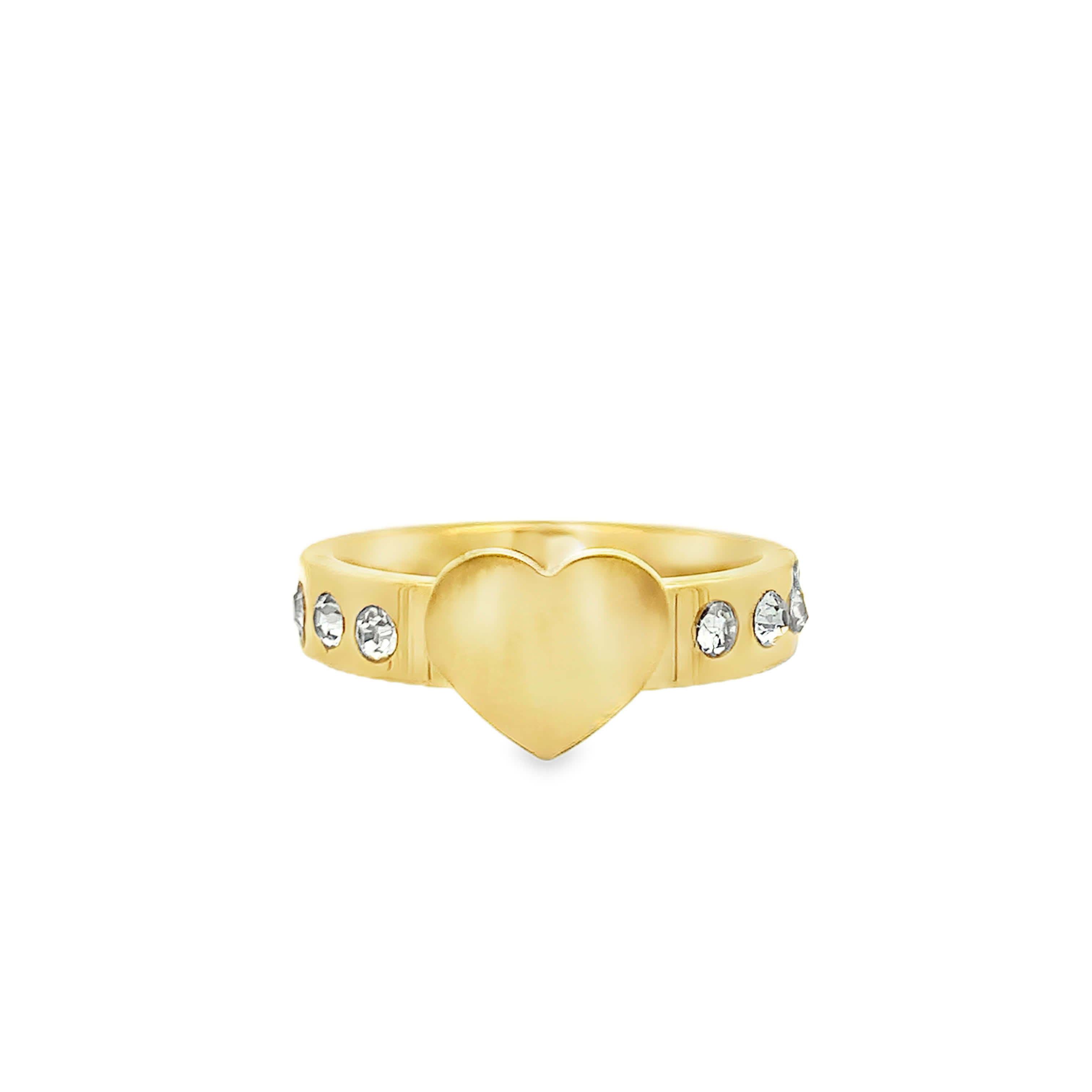 Yellow Gold Heart Motif Crystal Band Ring