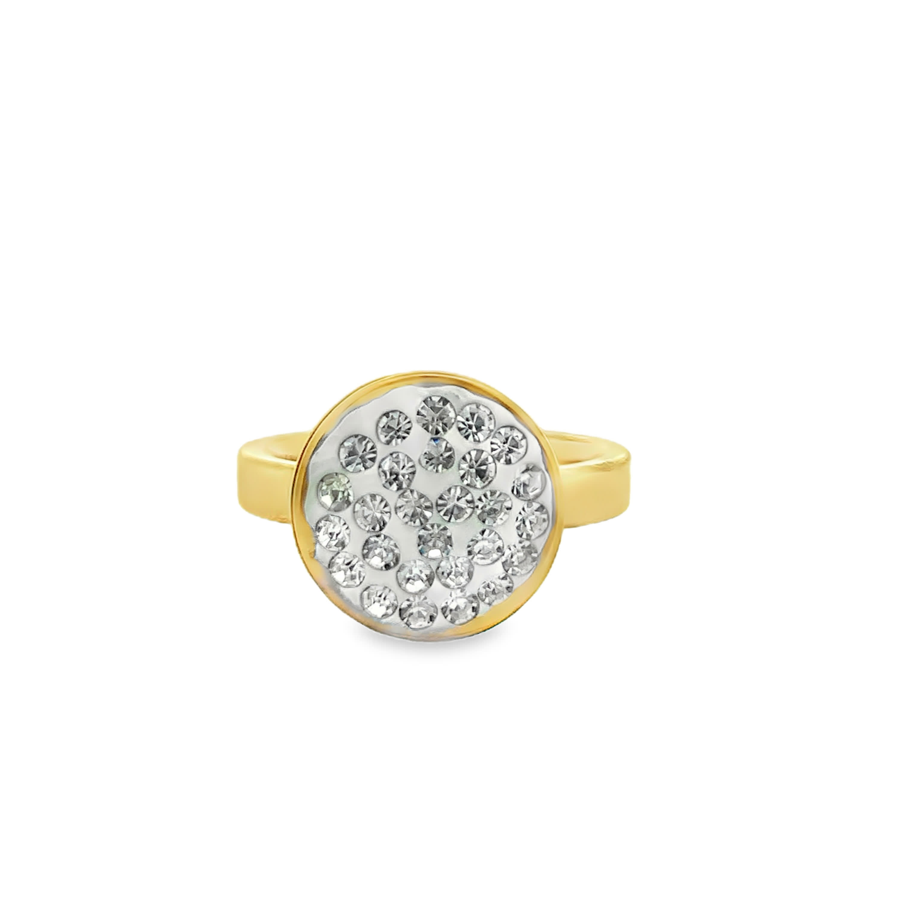 Yellow Gold Tone Pavé Crystal Medallion Cocktail Ring