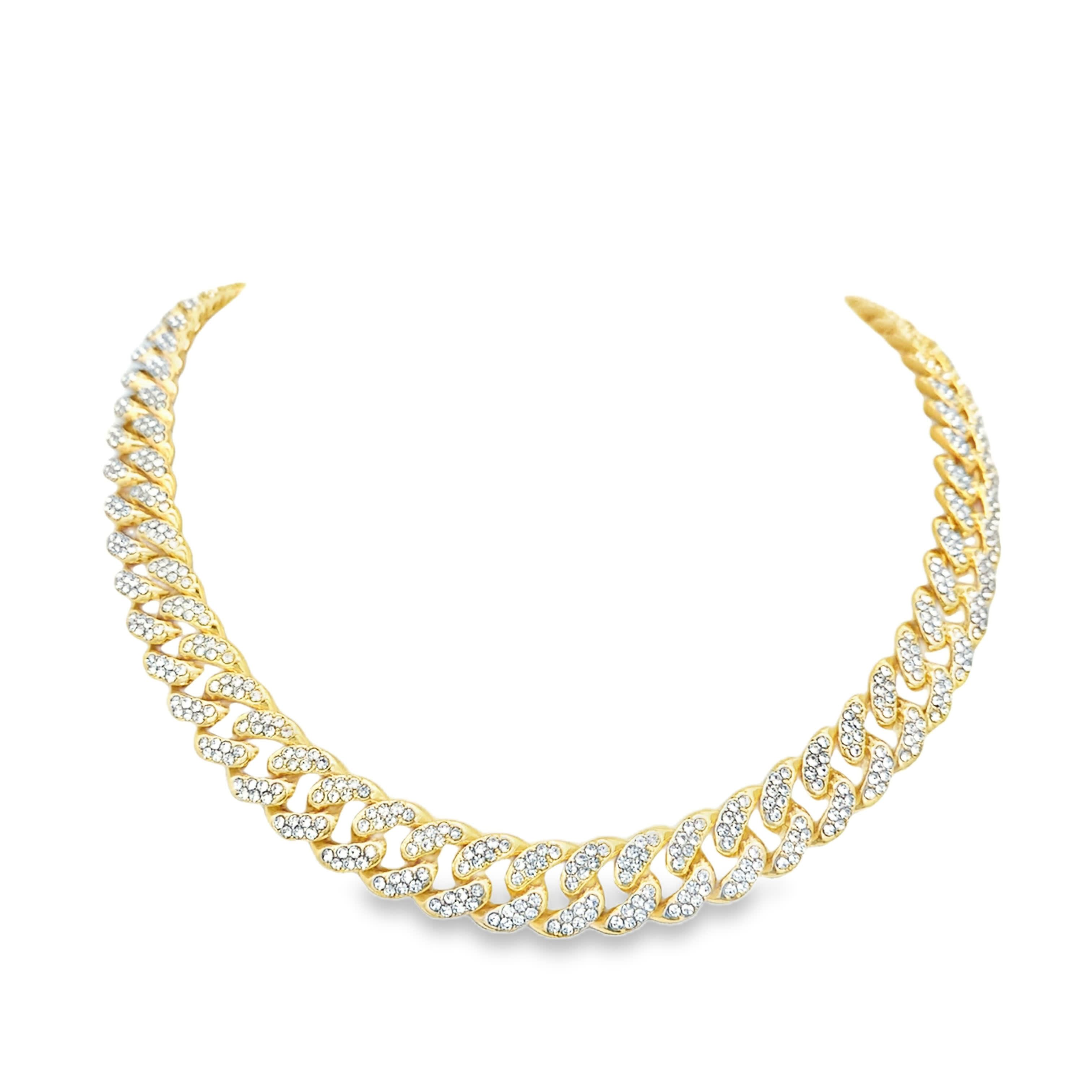 Pozłacany na żółto naszyjnik łańcuch cuban z kamieniami