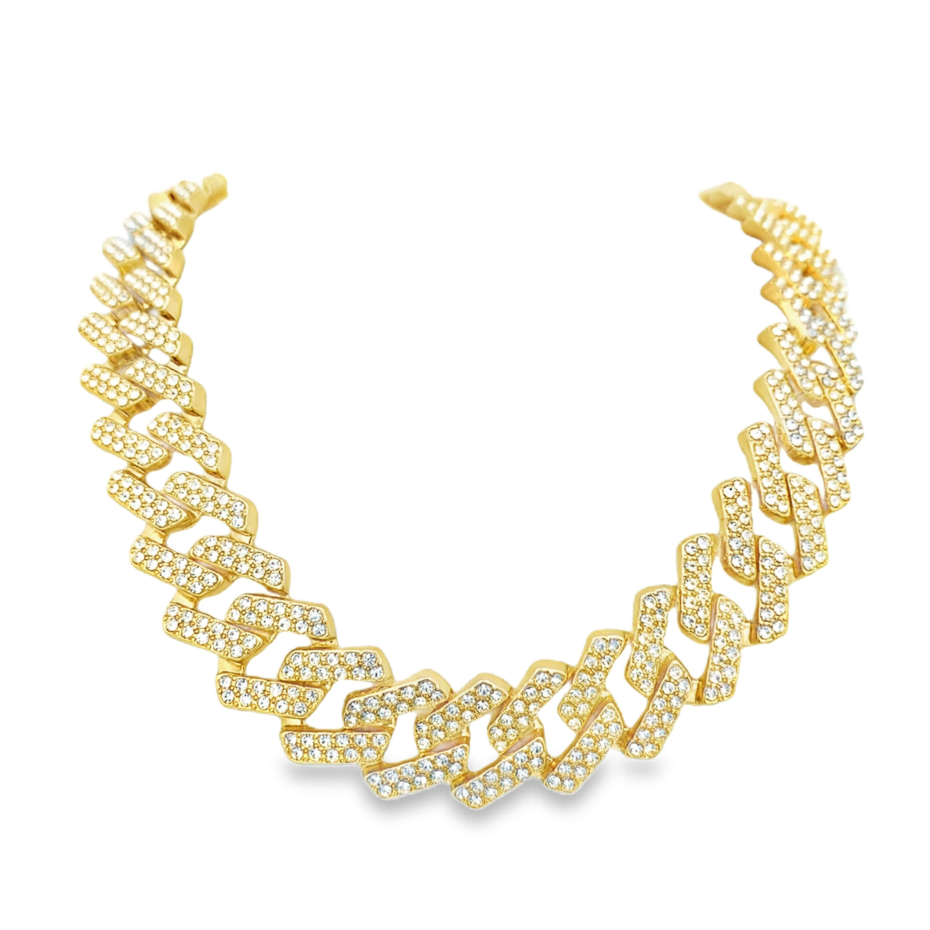 Yellow Gold Diamond Geometric Cuban Link Chain Necklace