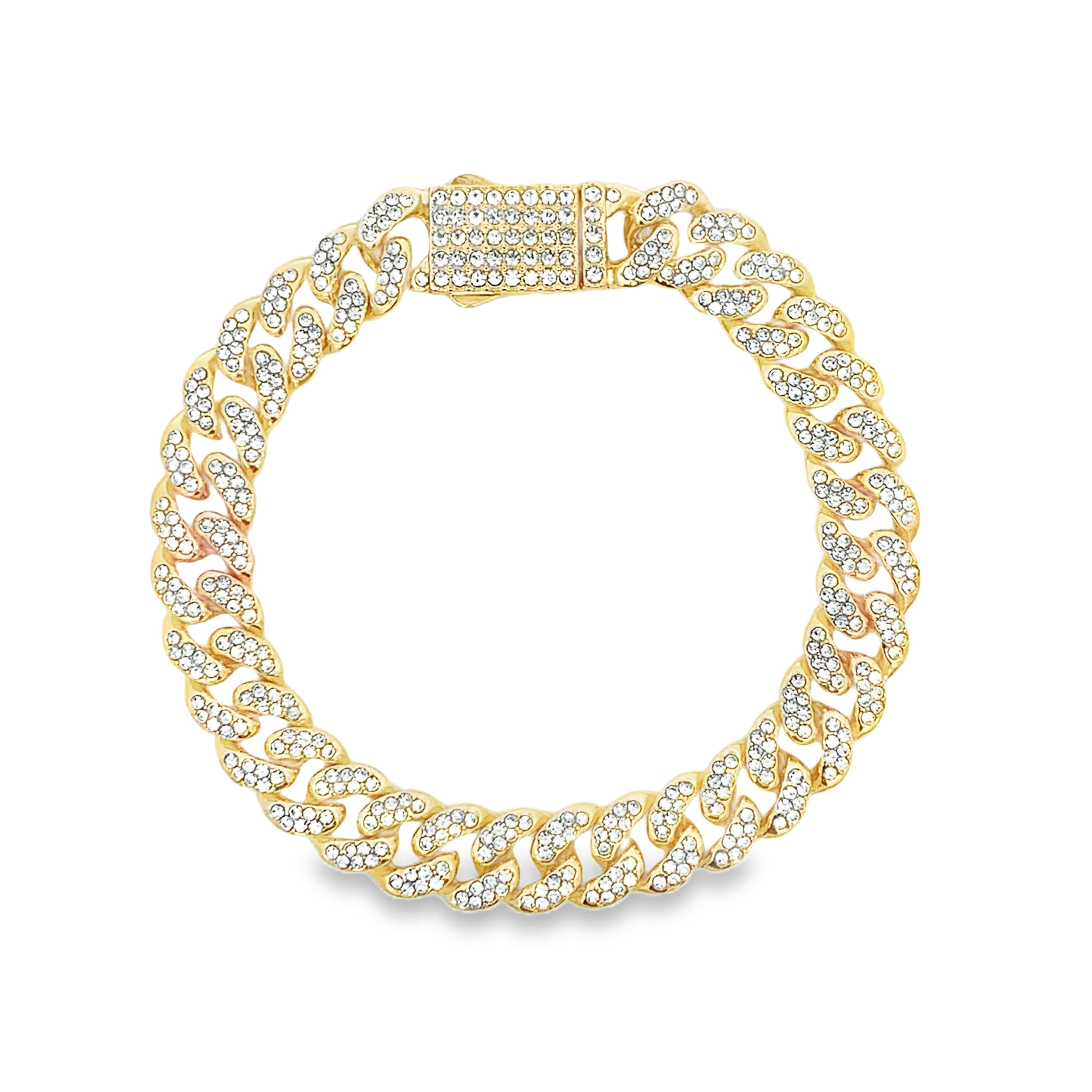 Yellow Gold Pavé Diamond Cuban Link Chain Bracelet