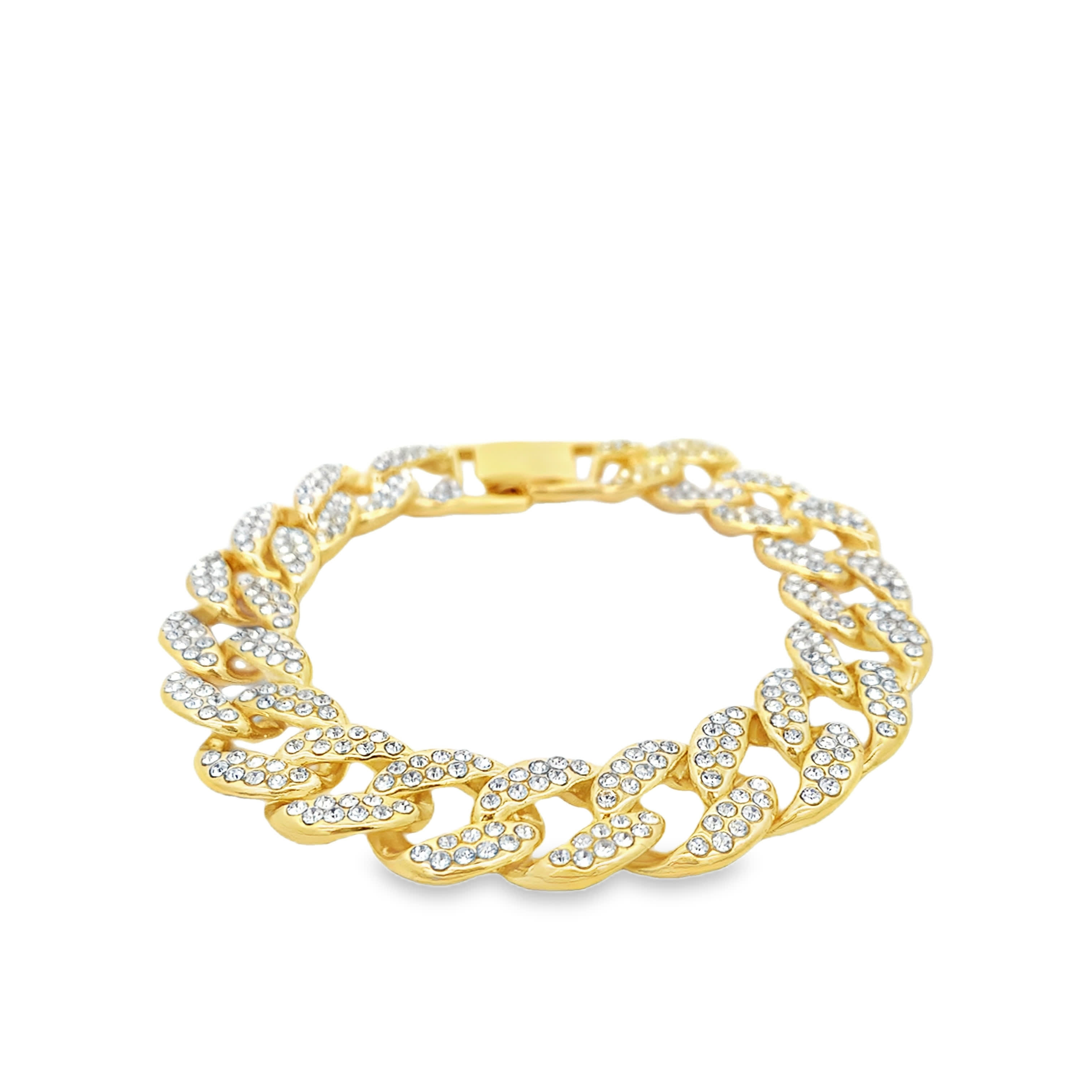 Gold-Plated Crystal Pave Cuban Link Bracelet