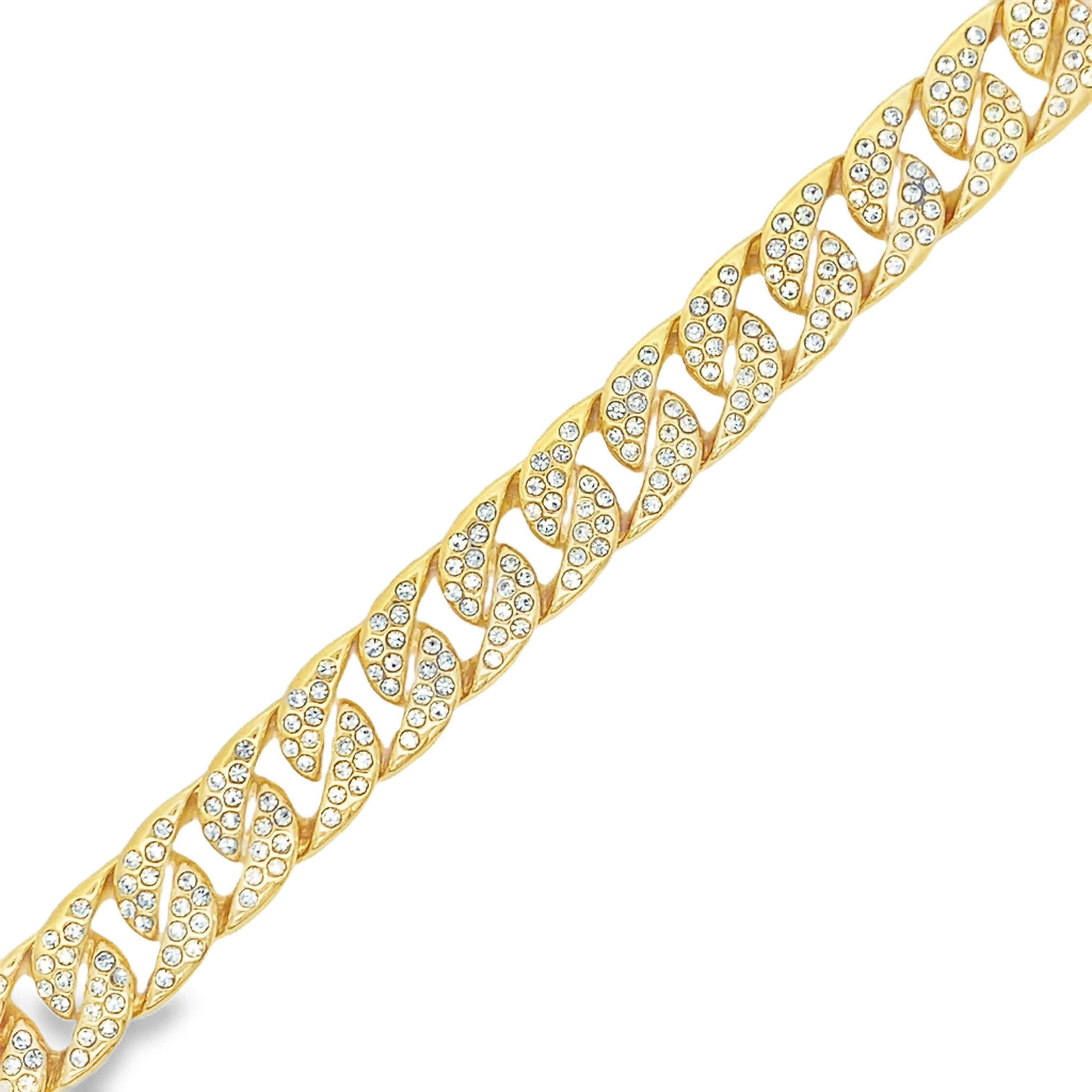 Diamond Pave Cuban Link Chain Bracelet in Yellow Gold