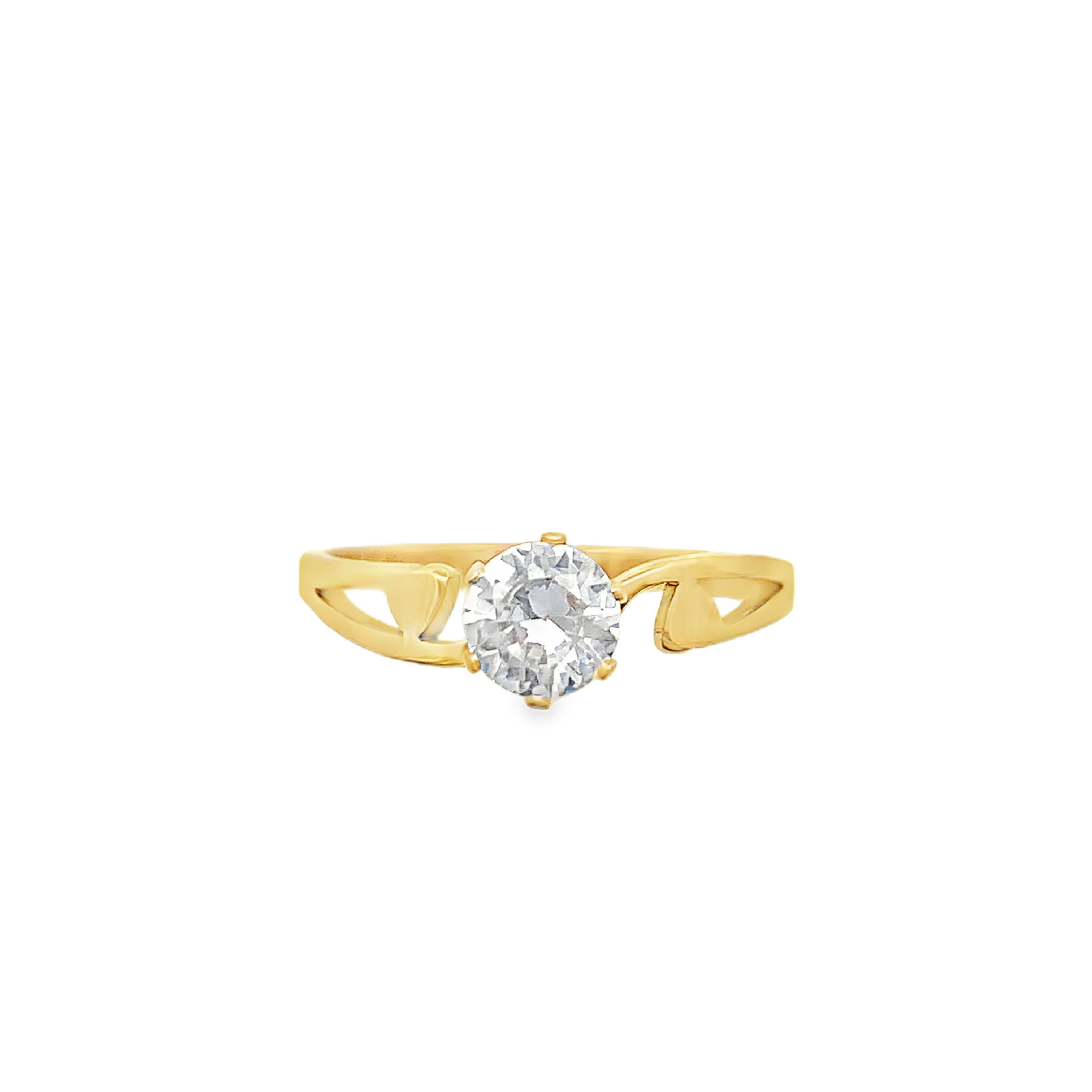 Yellow Gold Diamond Solitaire Ring with Cutout Band Design