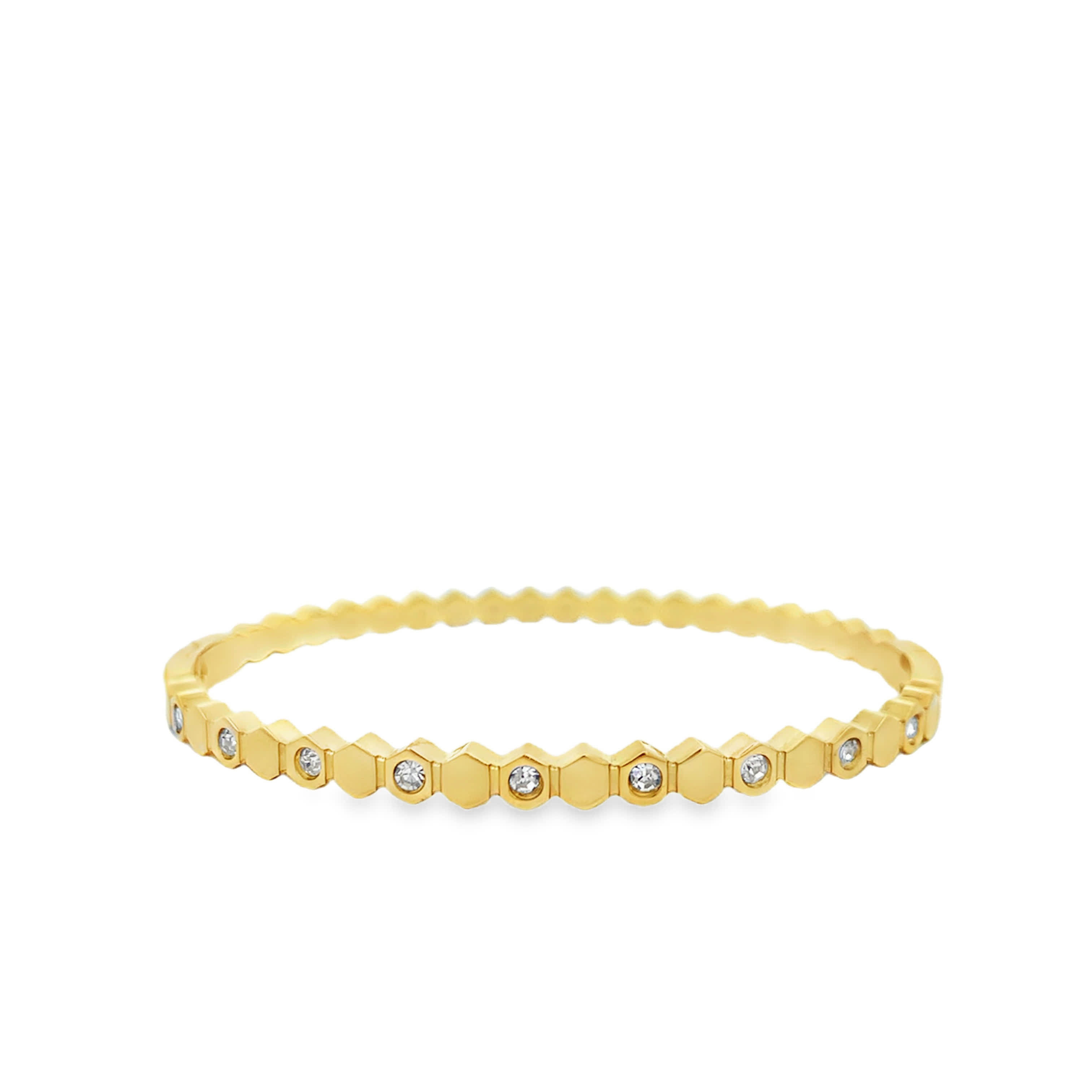 Pozłacana geometryczna bransoletka bangle sześciokątna z kamieniem