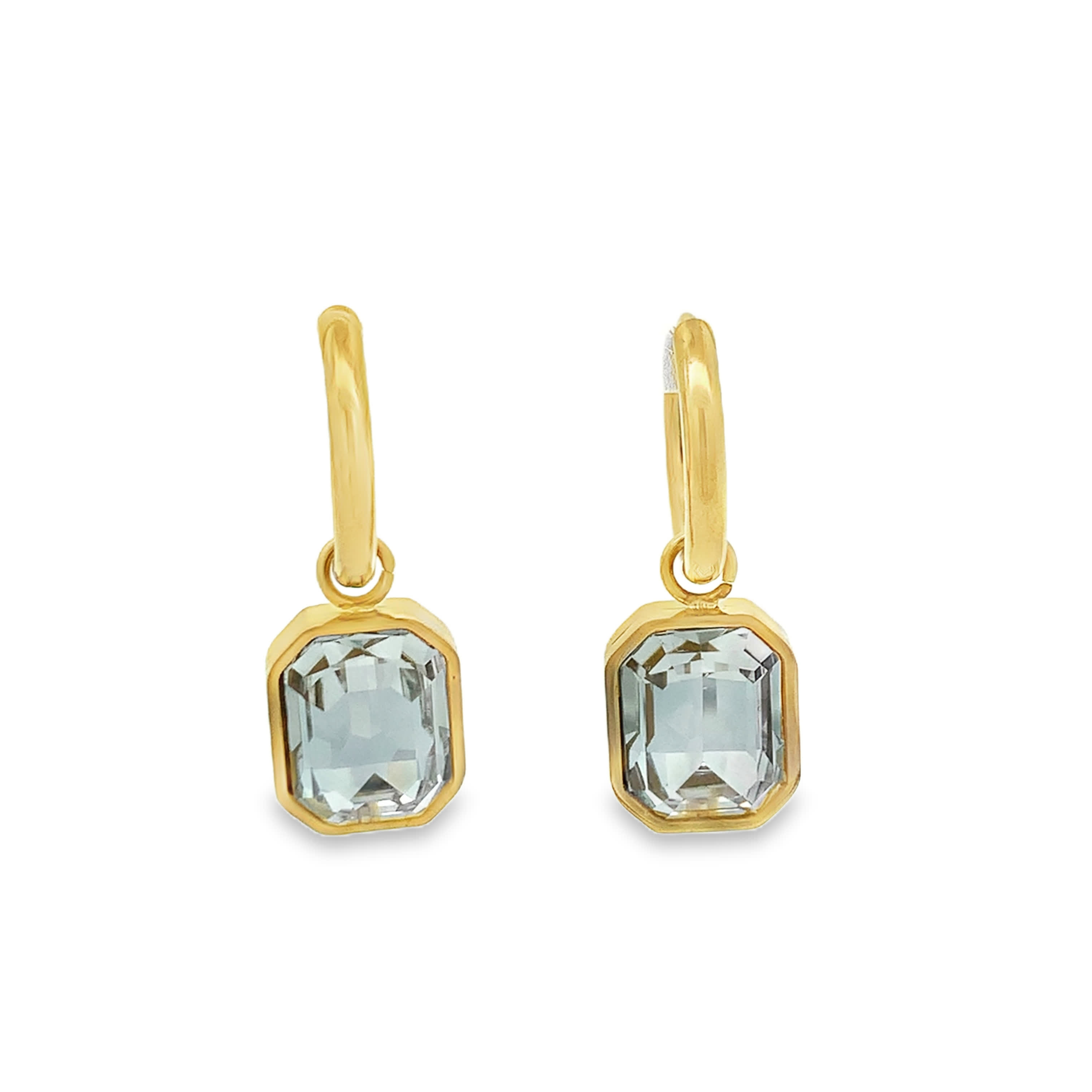 Octagon Cut Crystal Drop Earrings in Yellow Gold