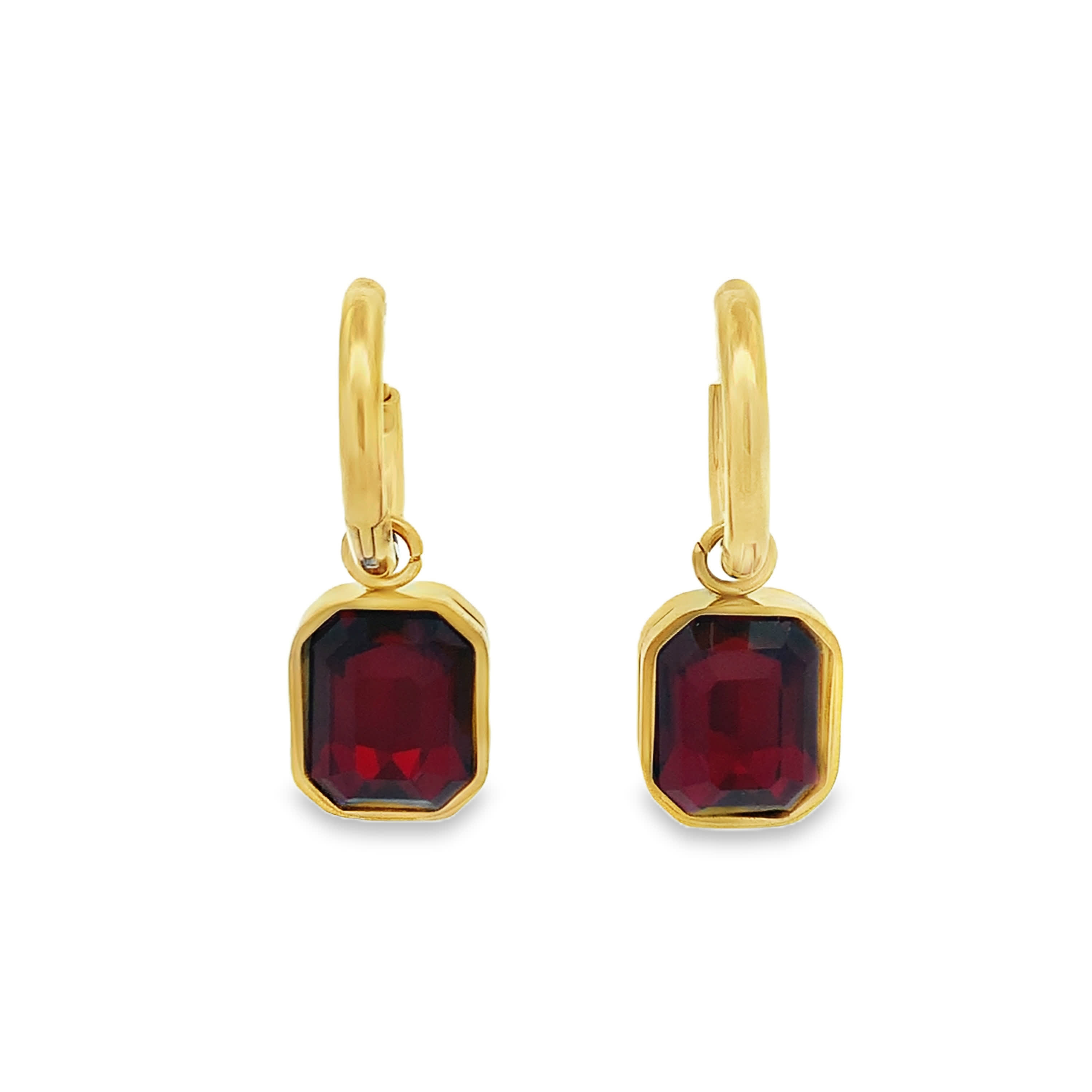 Octagon Cut Crystal Drop Earrings in Yellow Gold