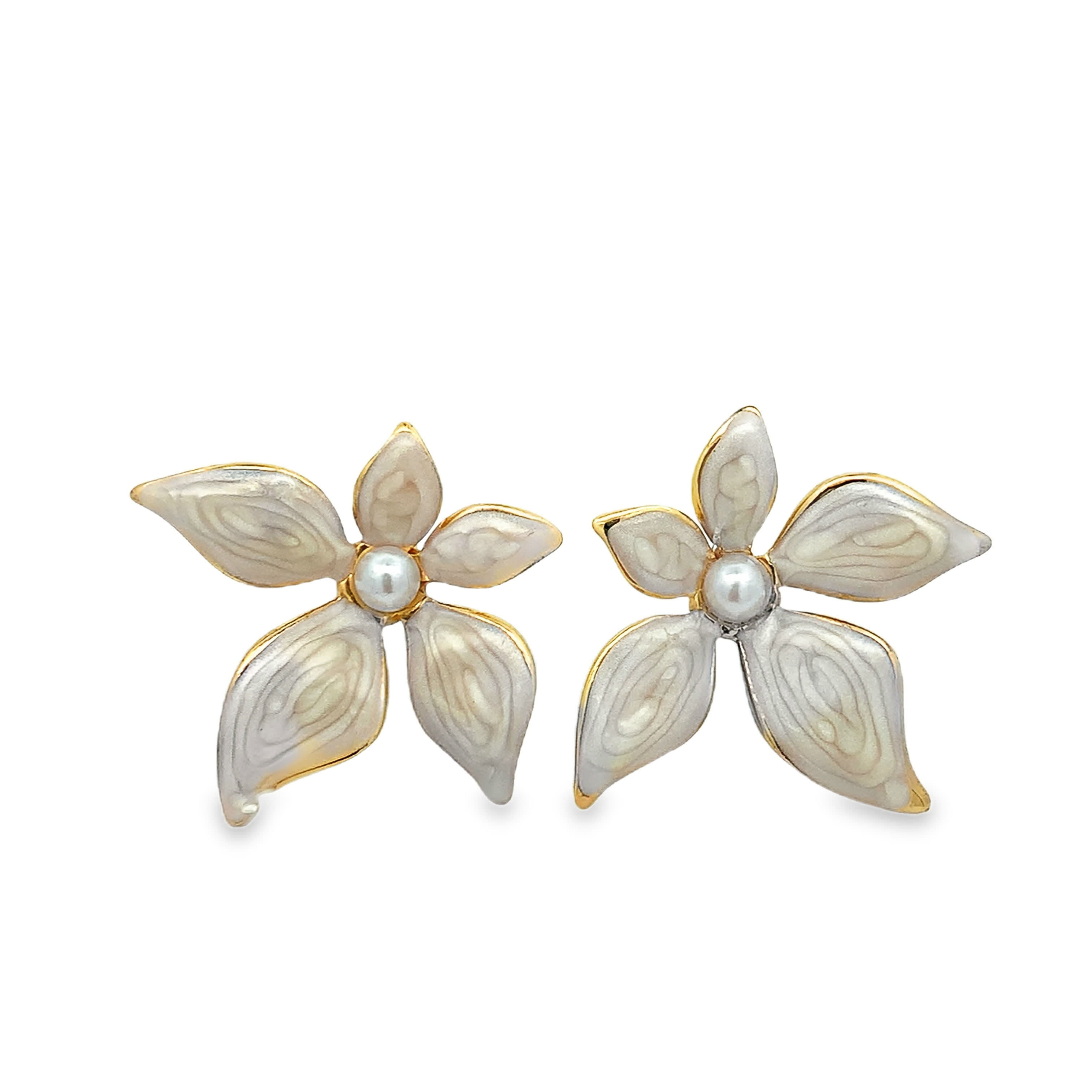 Klasyczne okrągłe kolczyki sztyfty z białą perłą, pozłacane