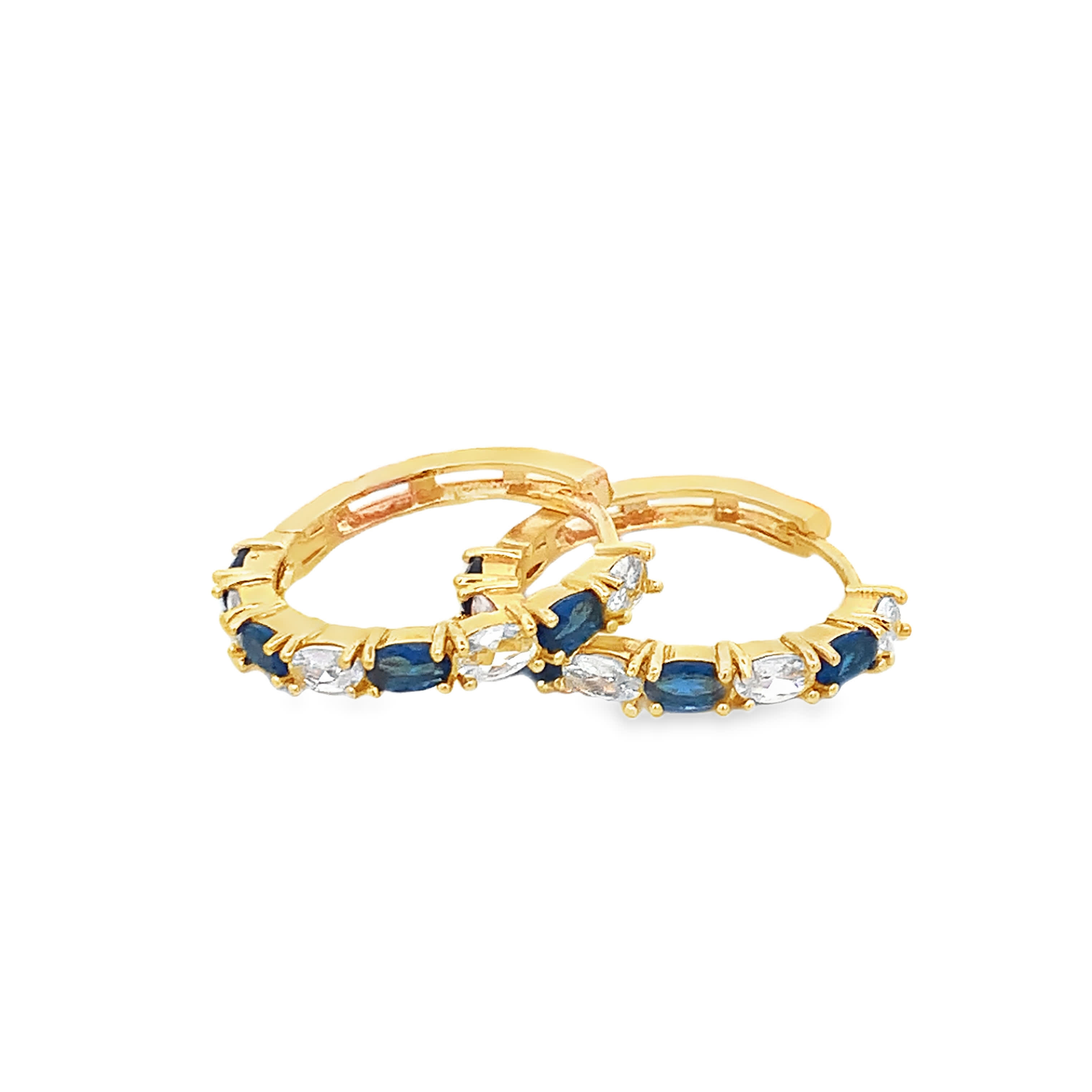 Kolczyki koła w kolorze żółtego złota z ciemnoniebieskimi szafirami