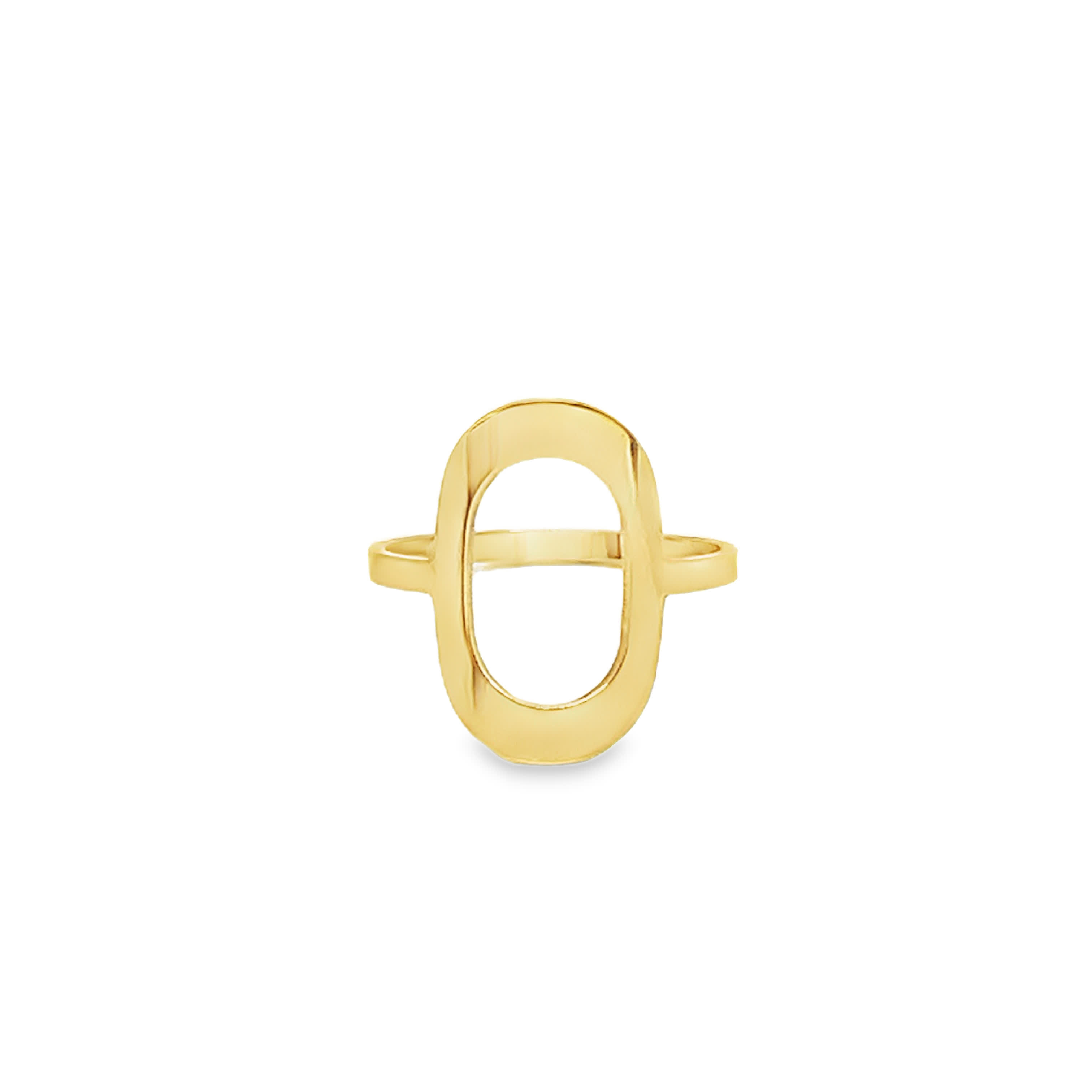 Modernistyczny otwarty owalny pierścień w kolorze żółtego złota
